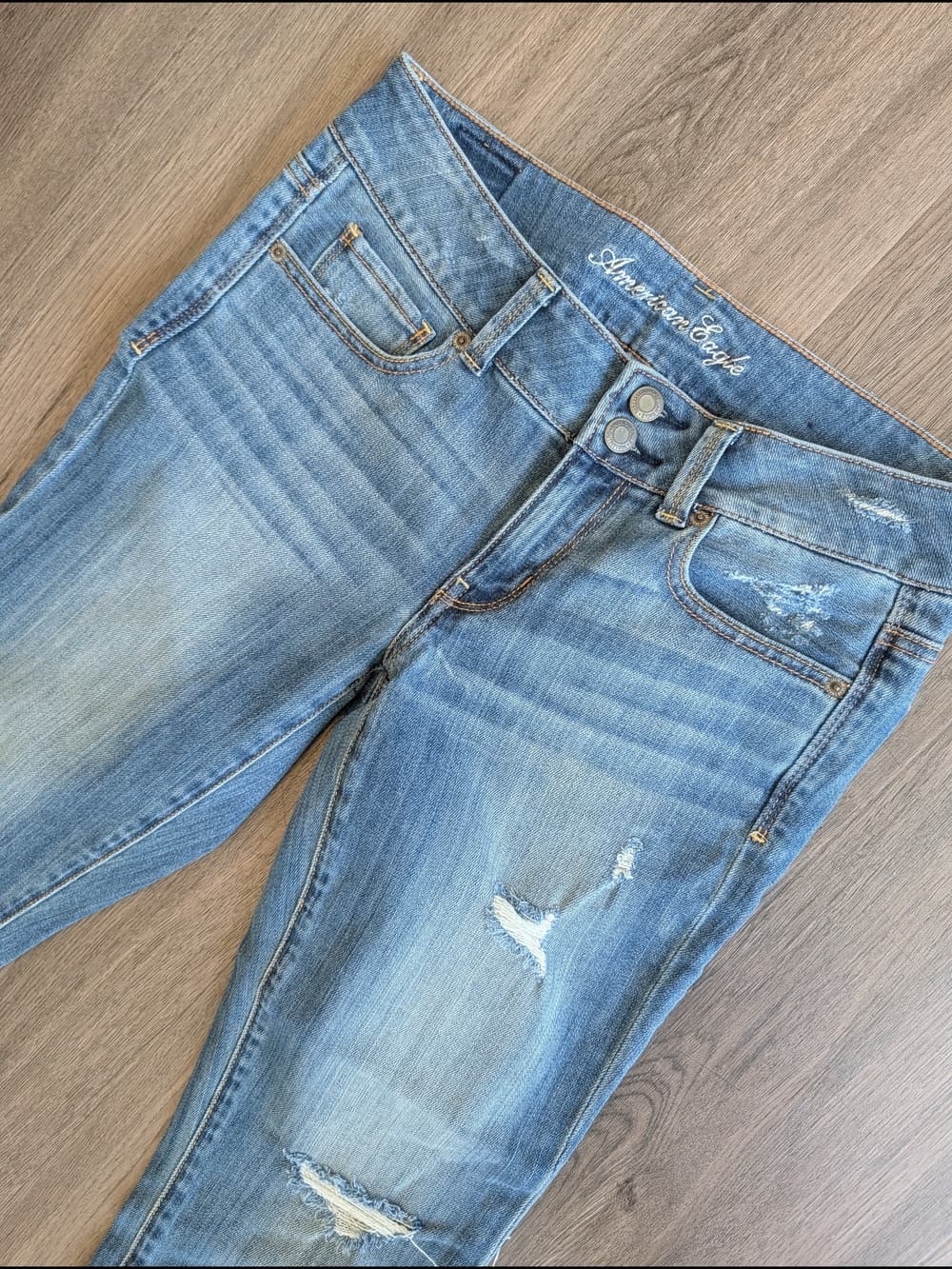 American Eagle Outfitters Artist Light Blue Distressed Crapped Straight Jeans - Thumbnail 2