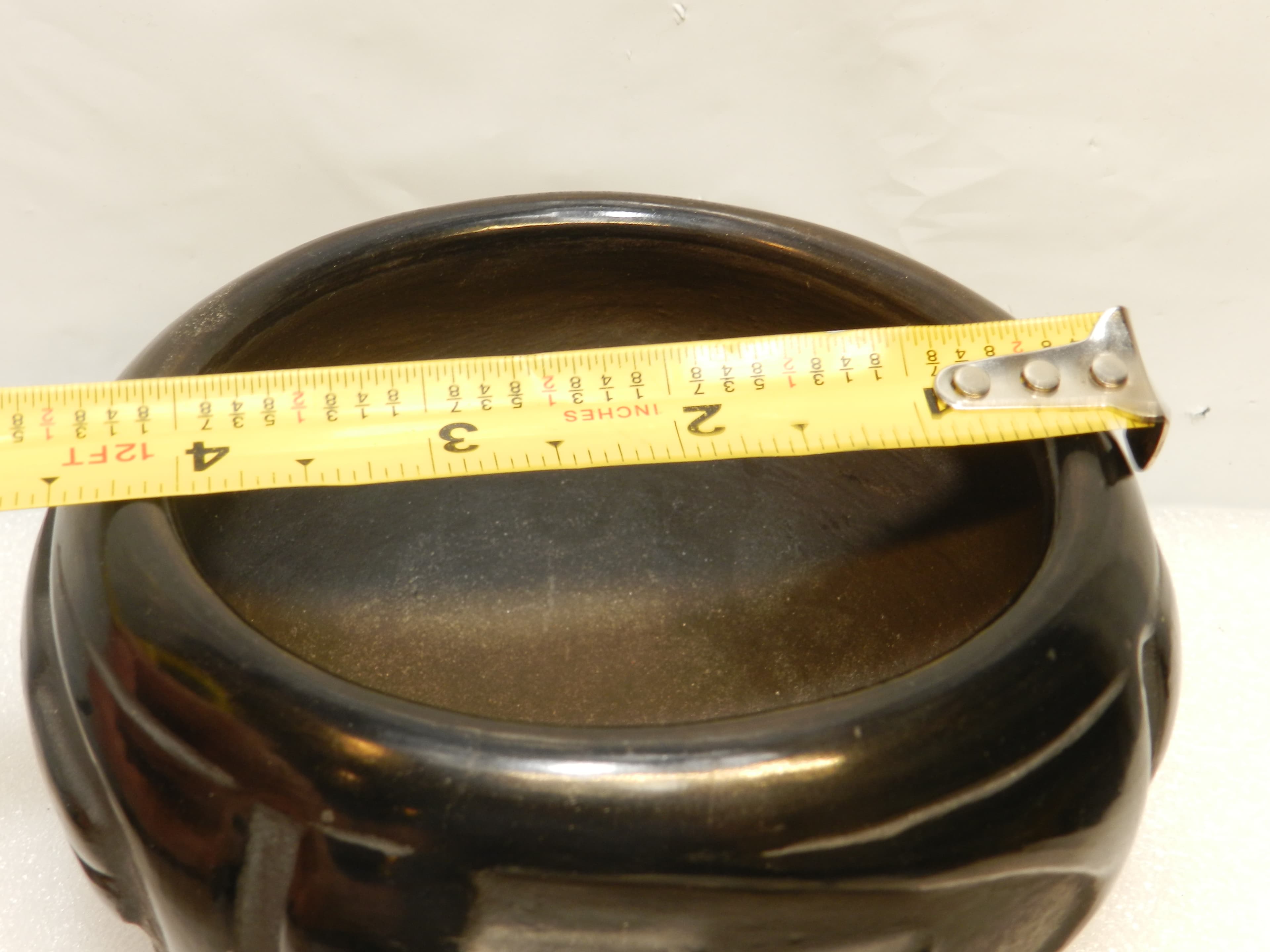 Santa Clara Pueblo Pottery Black sculptural Carving Vase Rose Montoya O25S - Thumbnail 5