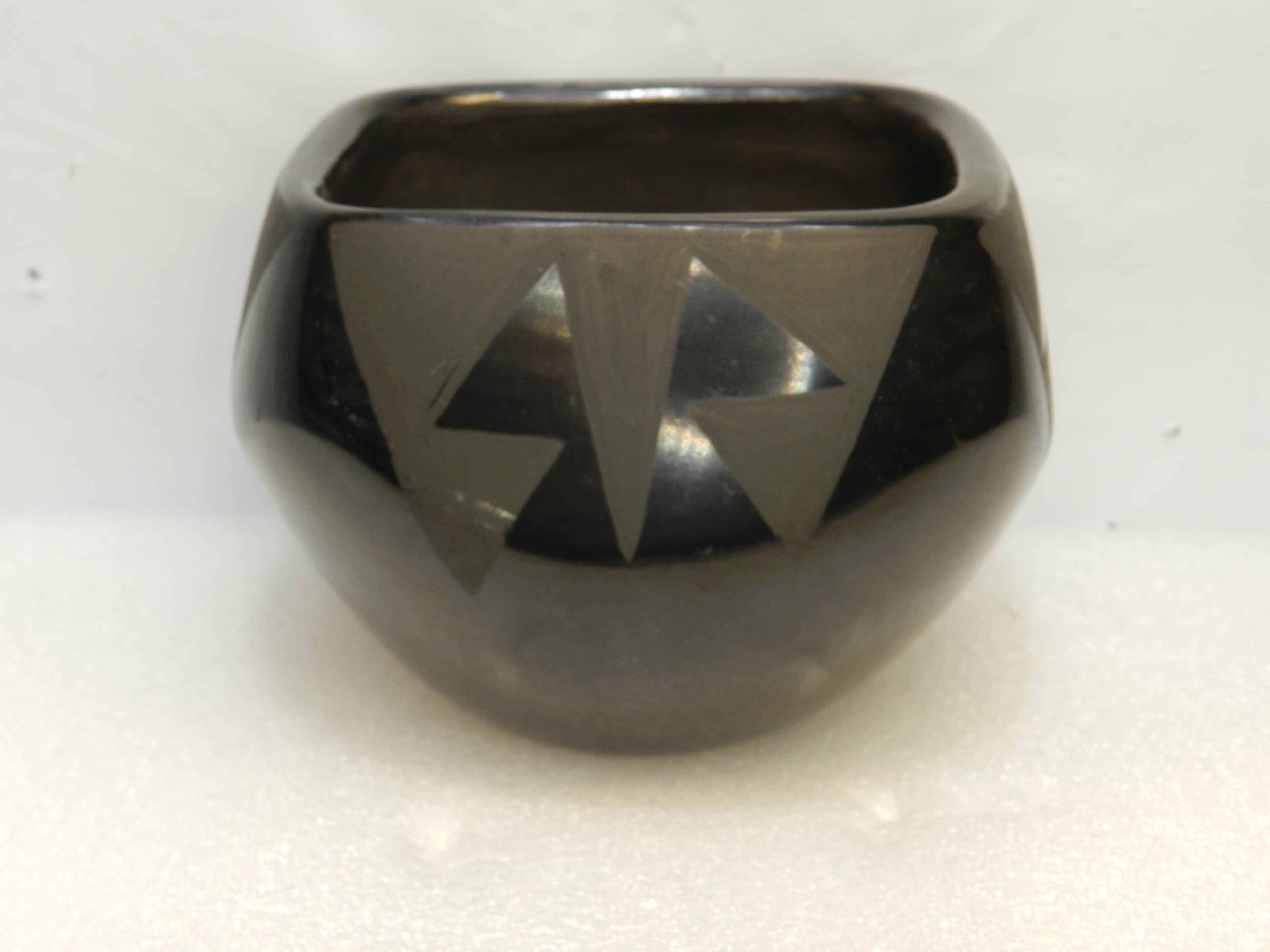 Vintage Santa Clara Pueblo Blackware Pottery Bowl Black Finish Handmade (O26S)