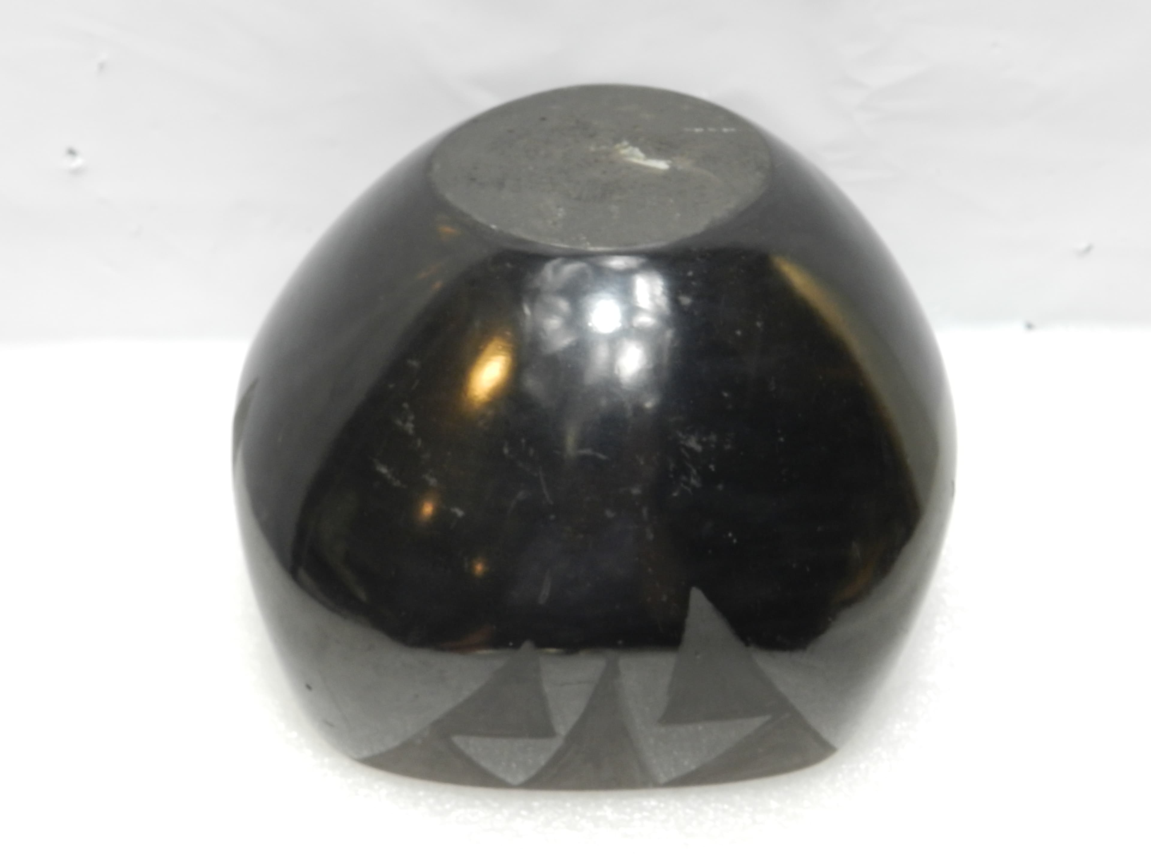 Vintage Santa Clara Pueblo Blackware Pottery Bowl Black Finish Handmade (O26S) - Thumbnail 7