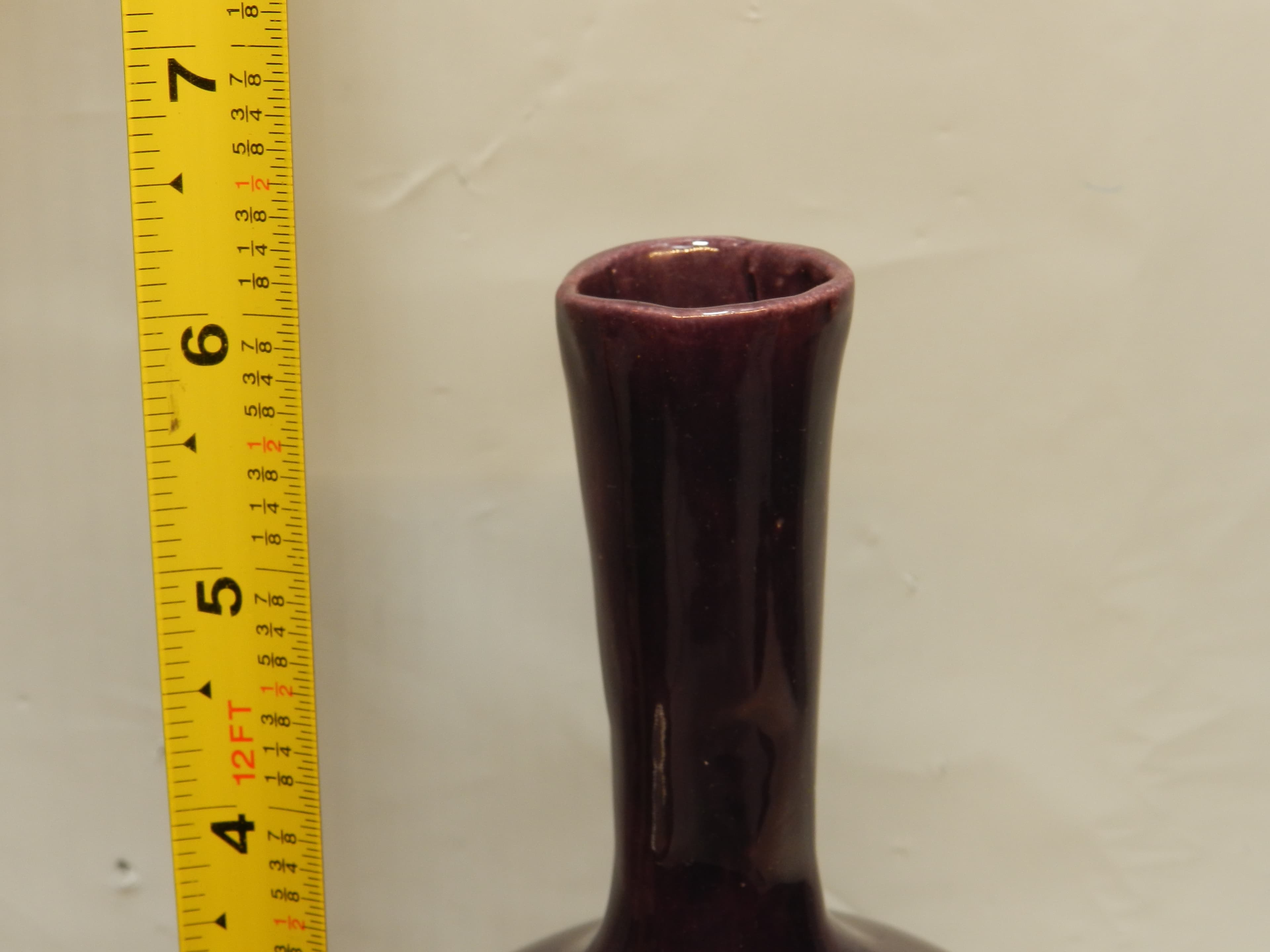 Vintage Deep Purple 6" Mallet Bottle Ceramic Pottery Vase handmade (O28S) - Thumbnail 5