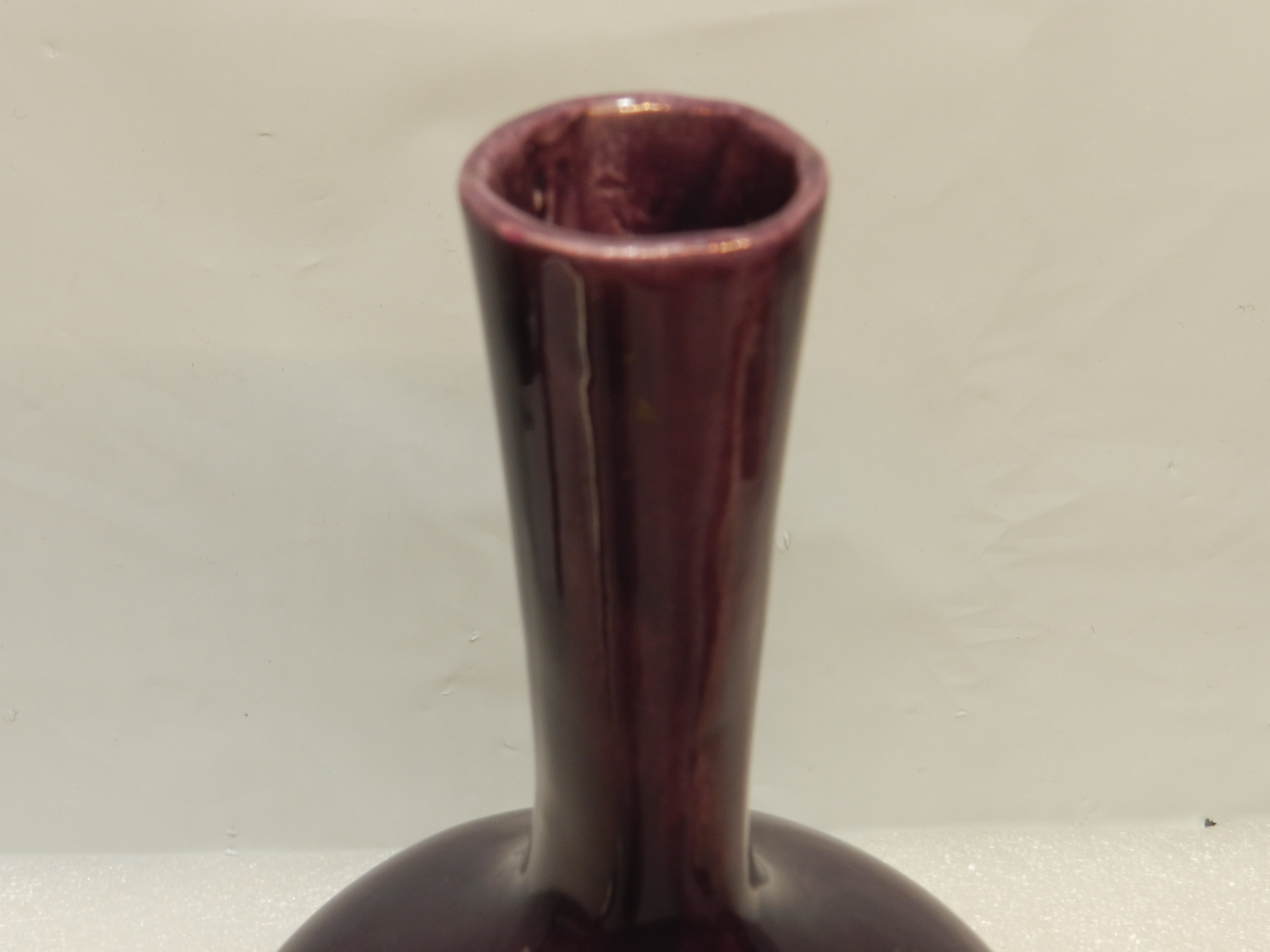 Vintage Deep Purple 6" Mallet Bottle Ceramic Pottery Vase handmade (O28S) - Thumbnail 6