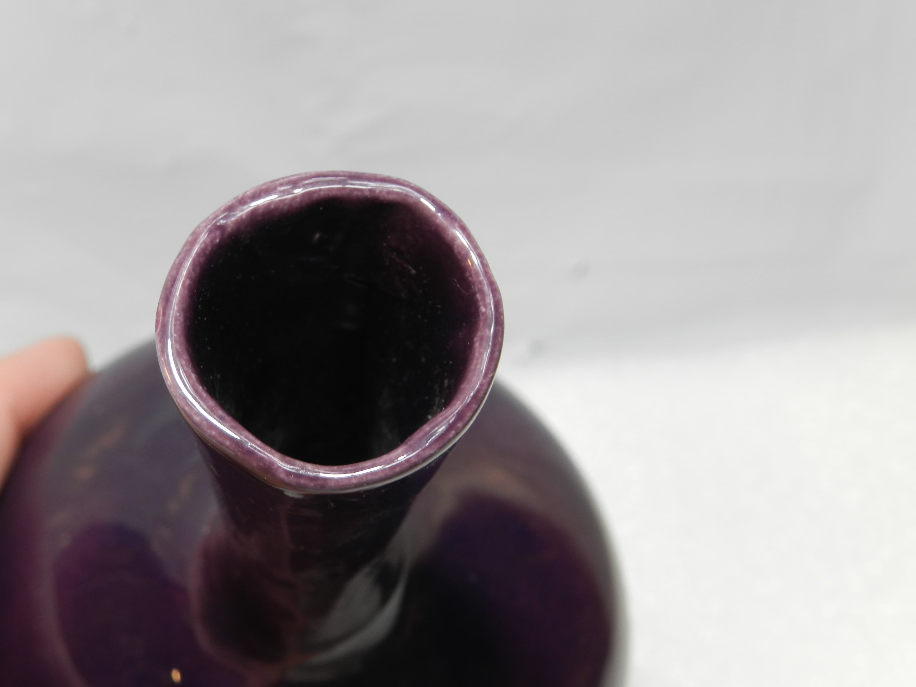 Vintage Deep Purple 6" Mallet Bottle Ceramic Pottery Vase handmade (O28S) - Thumbnail 7