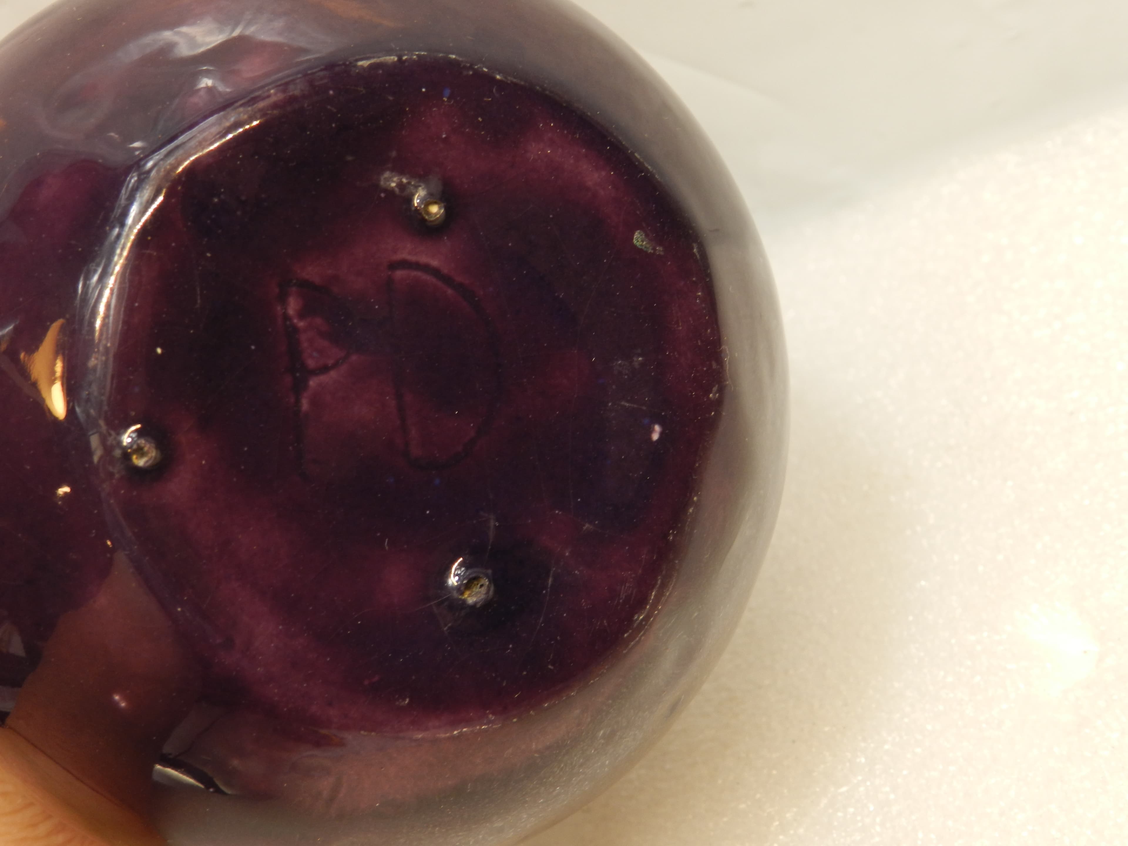Vintage Deep Purple 6" Mallet Bottle Ceramic Pottery Vase handmade (O28S) - Thumbnail 8