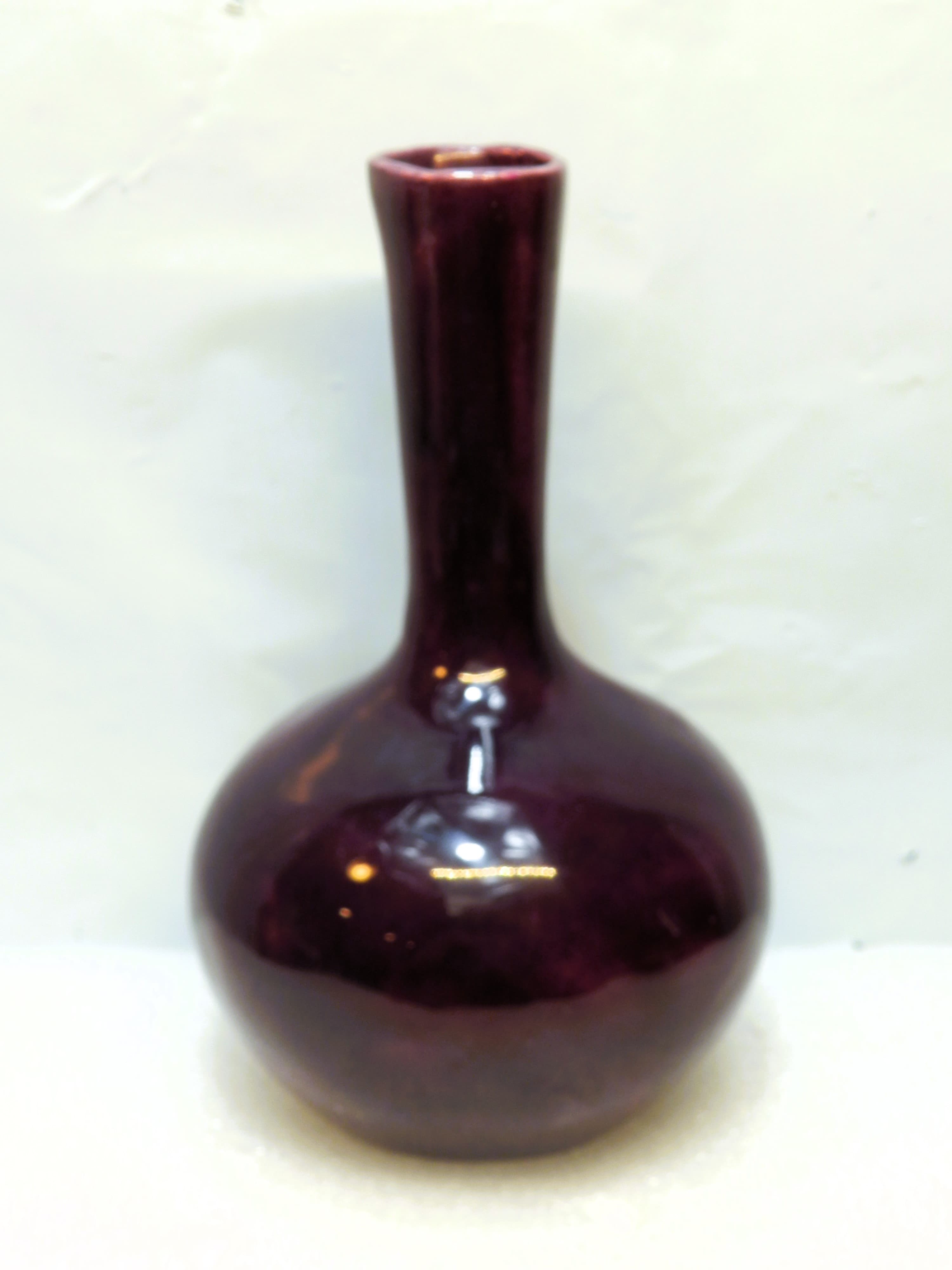Vintage Deep Purple 6" Mallet Bottle Ceramic Pottery Vase handmade (O28S) - Thumbnail 3
