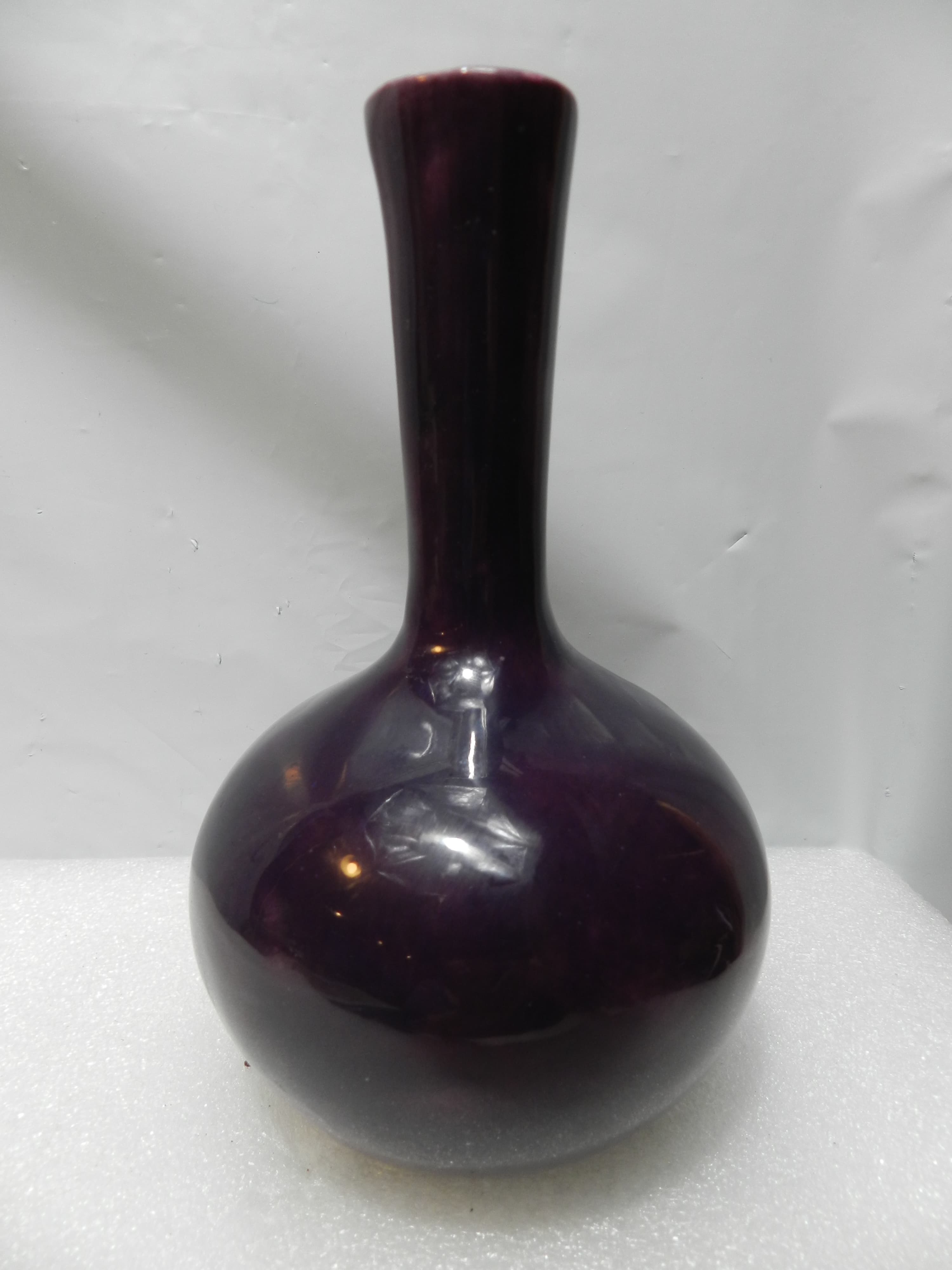 Vintage Deep Purple 6" Mallet Bottle Ceramic Pottery Vase handmade (O28S) - Thumbnail 2