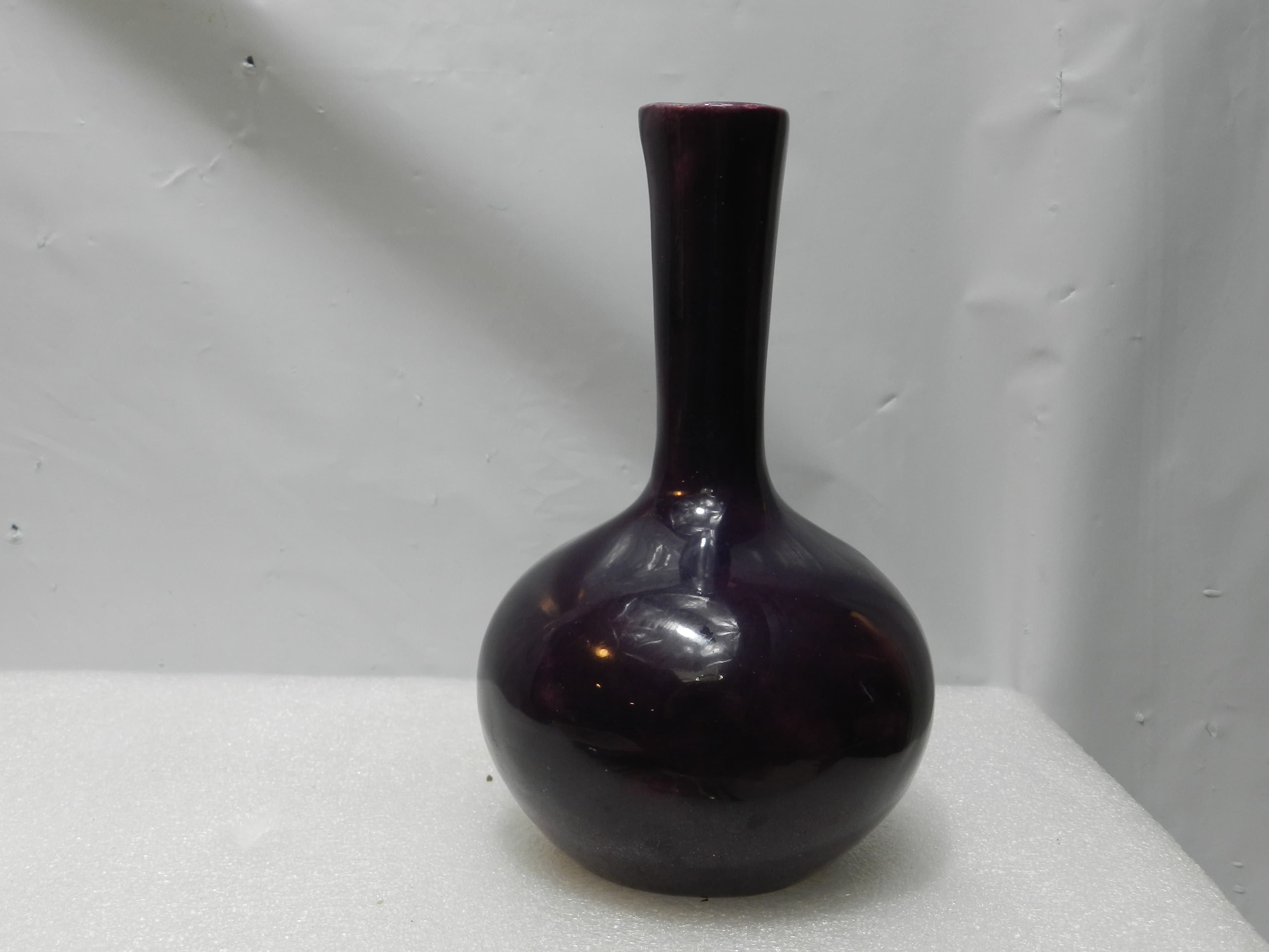 Vintage Deep Purple 6" Mallet Bottle Ceramic Pottery Vase handmade (O28S) - Thumbnail 9