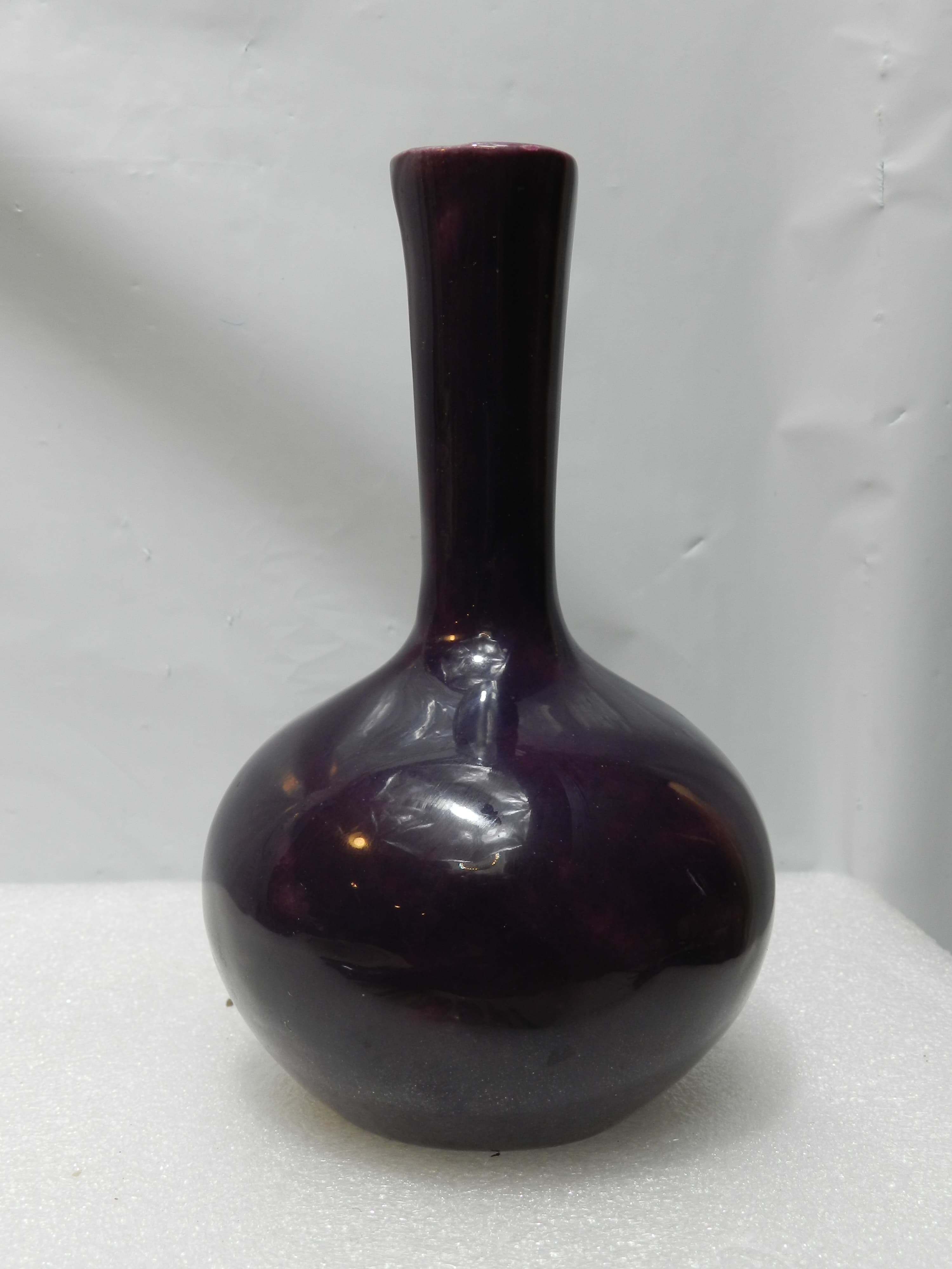 Vintage Deep Purple 6" Mallet Bottle Ceramic Pottery Vase handmade (O28S)