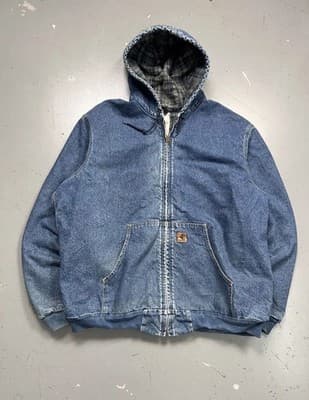 Vintage J139 Carhartt Denim Hooded Jacket XXL 2XL Blanked Lined ASAP Rocky