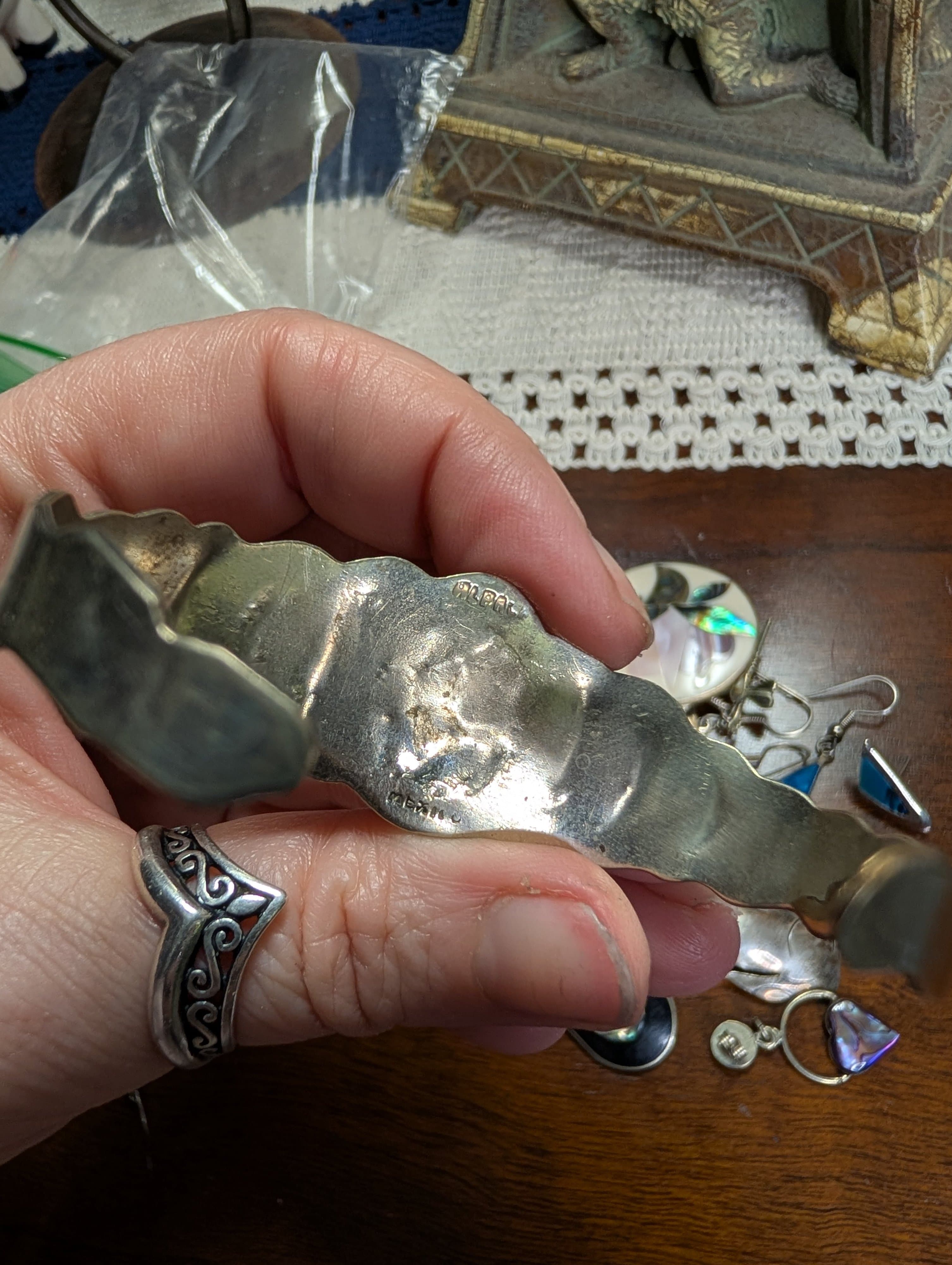 Vintage Mixed Lot of Alpaca Mexico Silver and Inlay Earrings - Thumbnail 6
