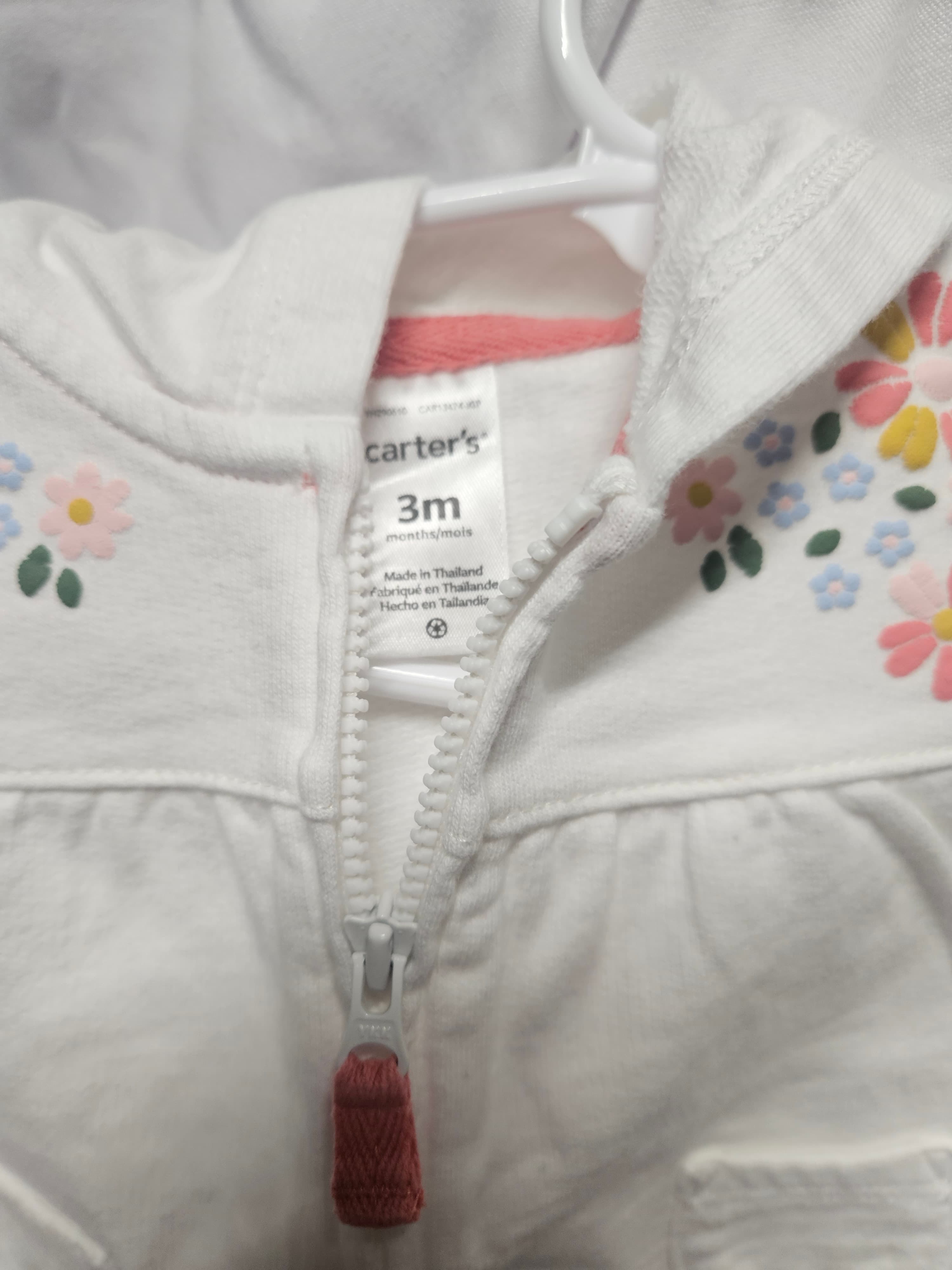 Carter's Baby Hoodie 3M Floral Embroidered White - Thumbnail 2
