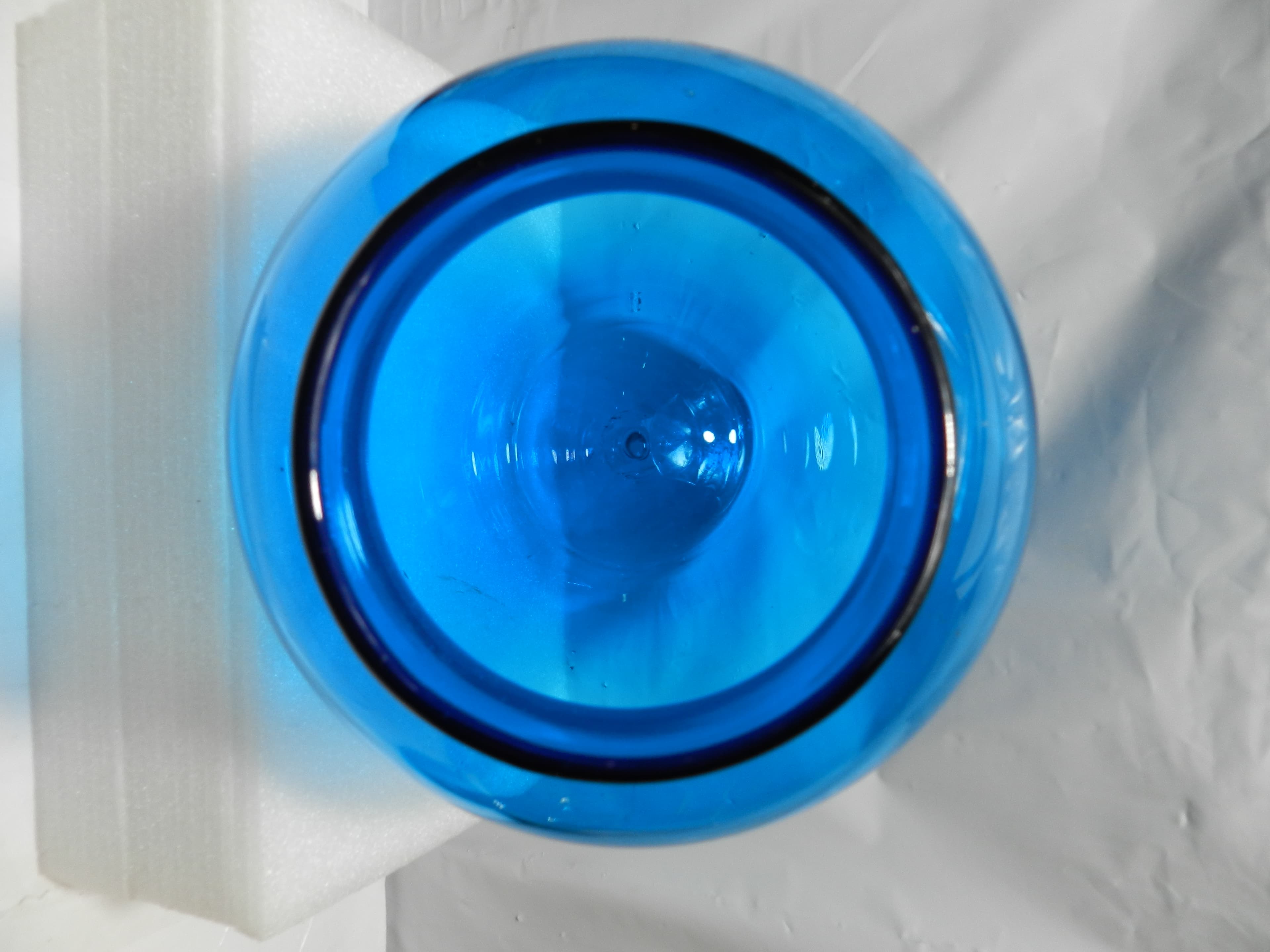 Vintage 10" Tall Large Blenko Glass Hand-Blown Bulbous Vase Cobalt Blue  (O35S) - Thumbnail 3