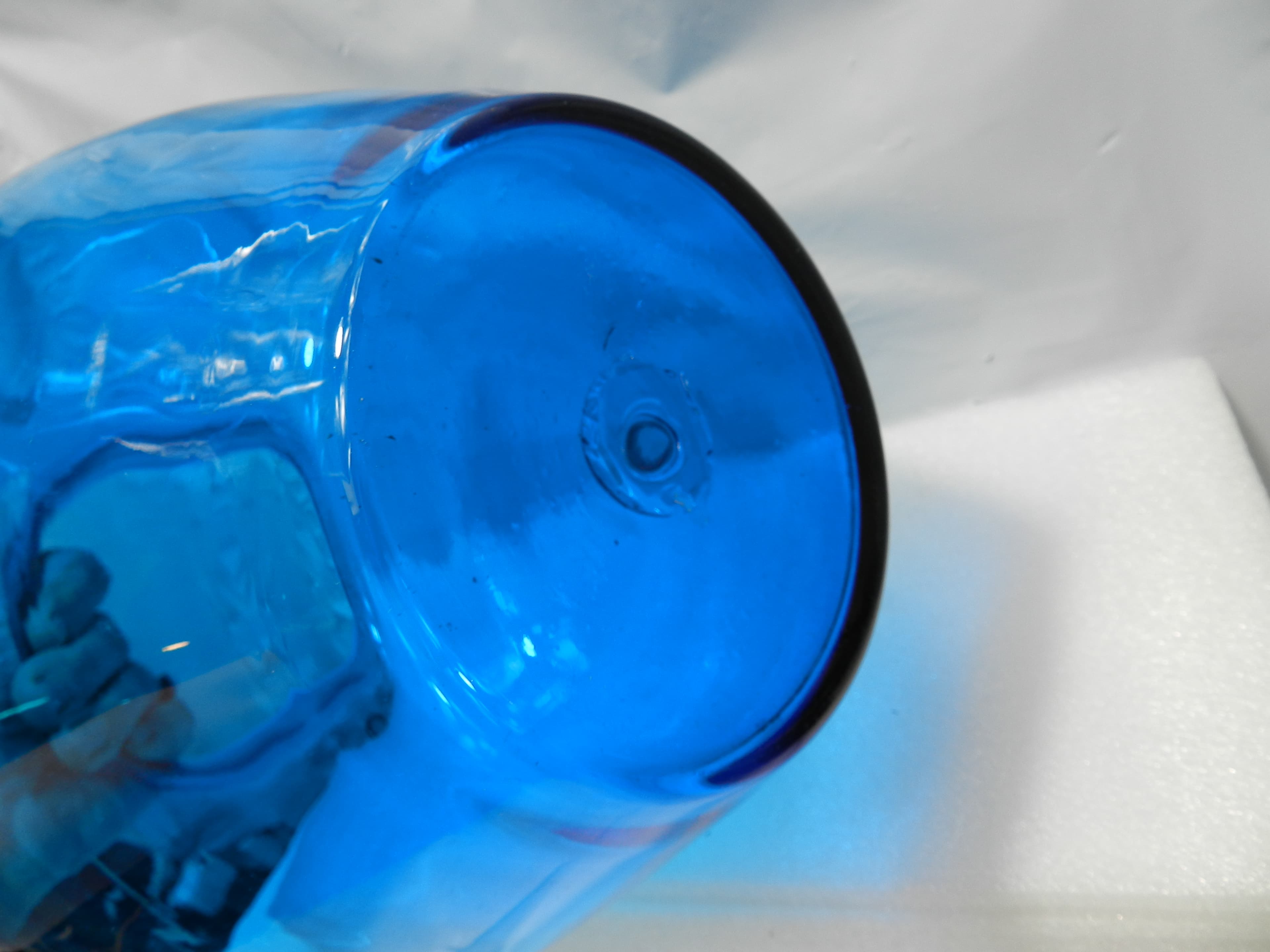 Vintage 10" Tall Large Blenko Glass Hand-Blown Bulbous Vase Cobalt Blue  (O35S) - Thumbnail 8