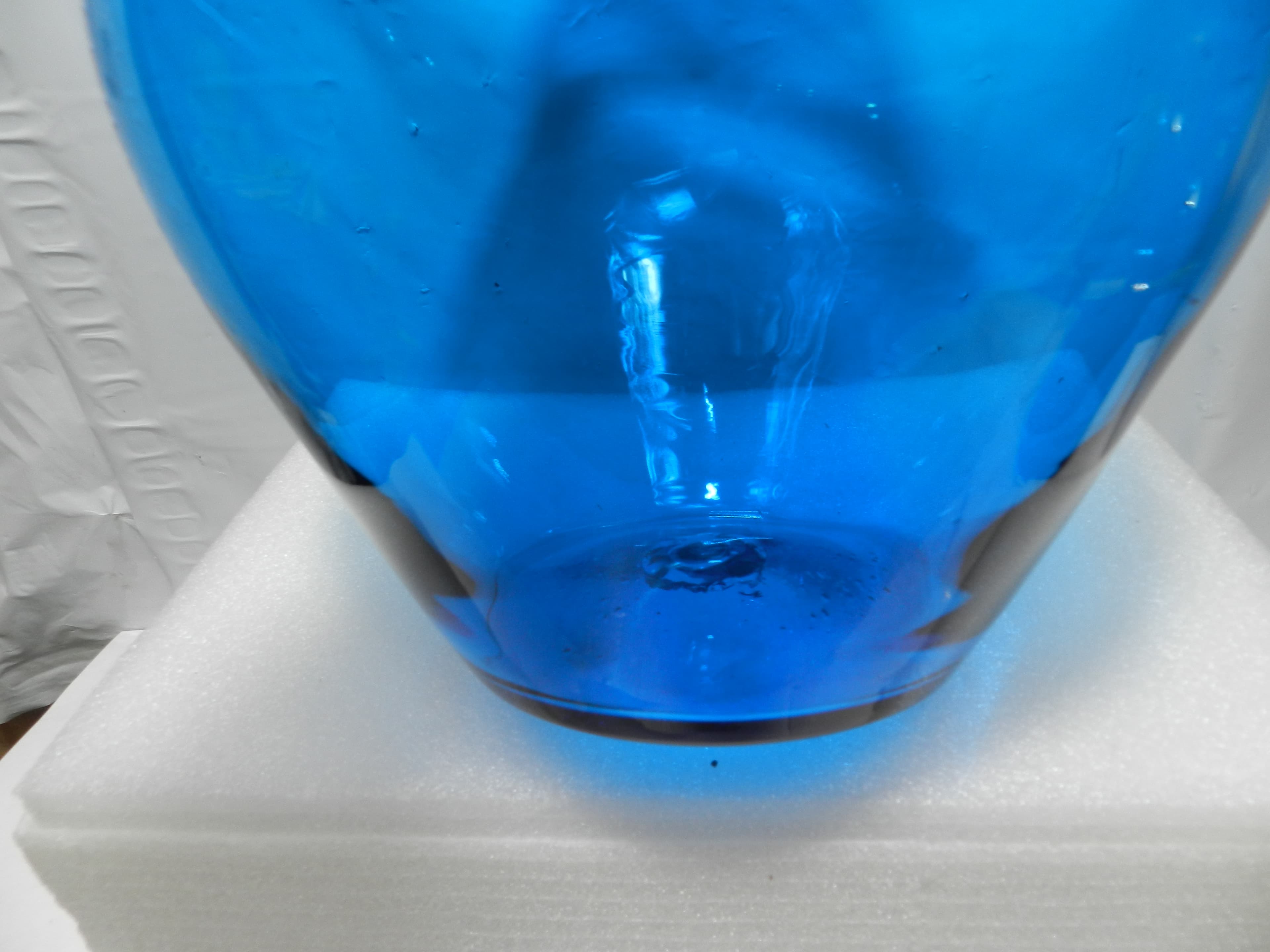 Vintage 10" Tall Large Blenko Glass Hand-Blown Bulbous Vase Cobalt Blue  (O35S) - Thumbnail 7