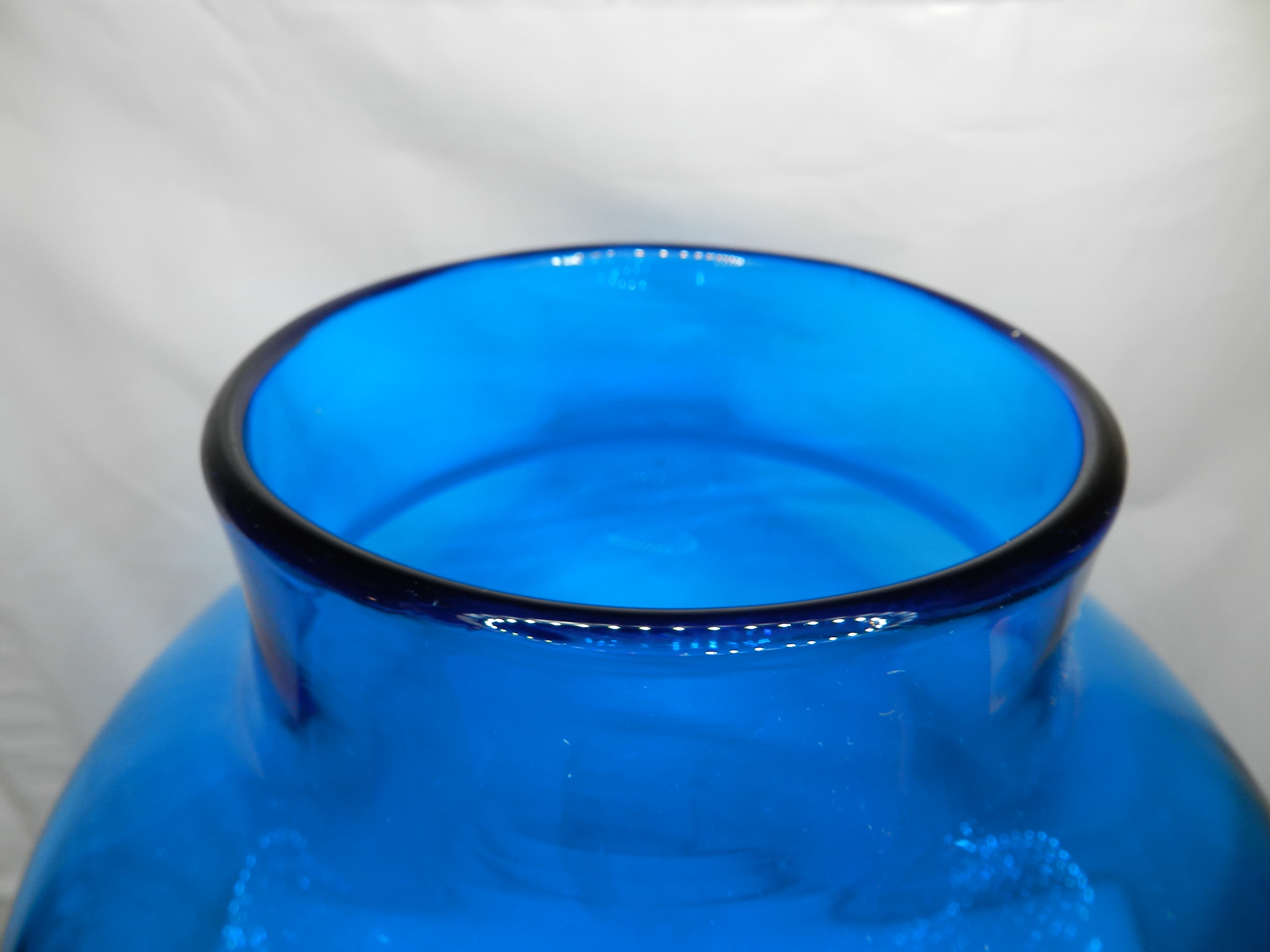 Vintage 10" Tall Large Blenko Glass Hand-Blown Bulbous Vase Cobalt Blue  (O35S) - Thumbnail 6