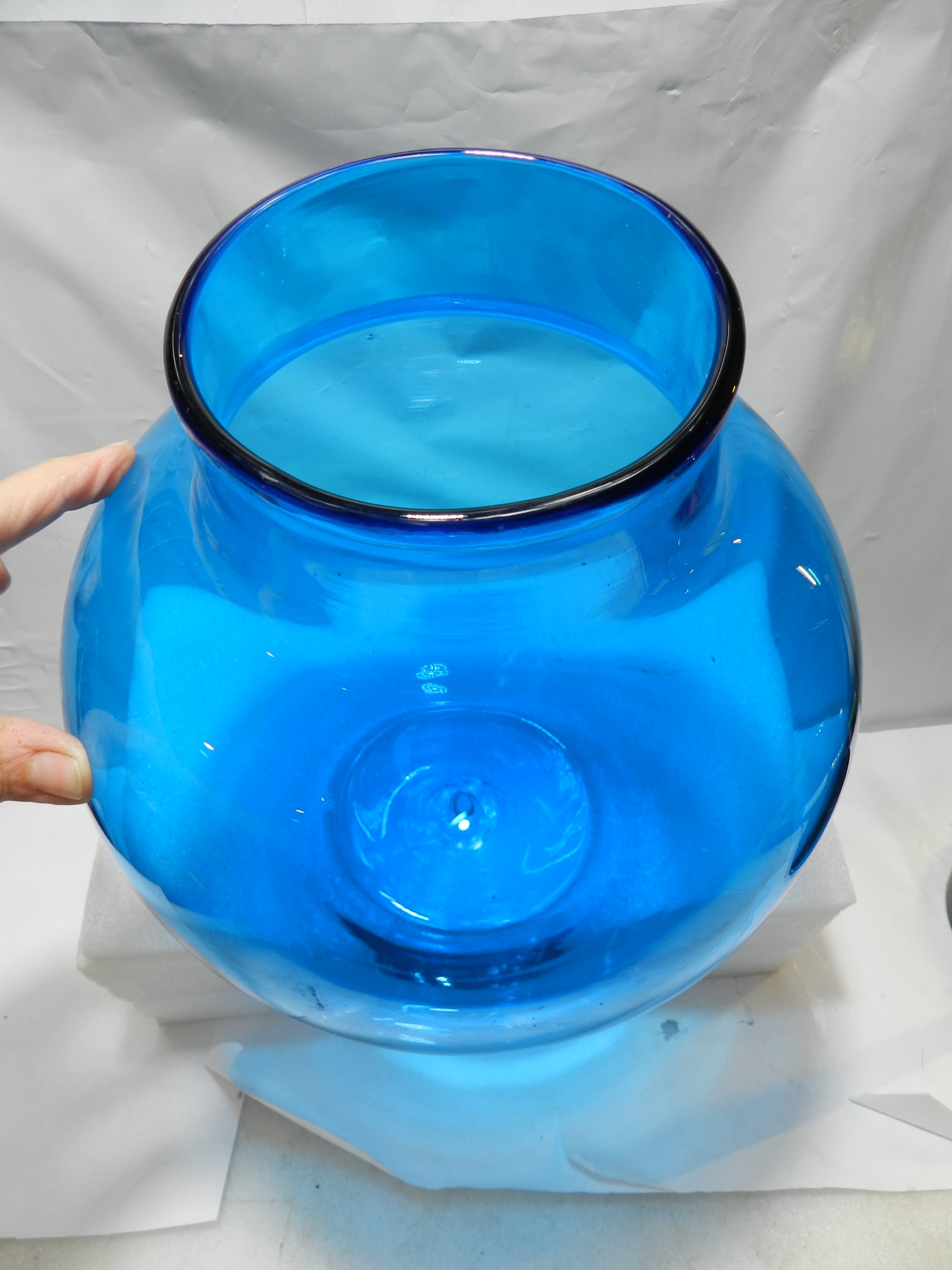 Vintage 10" Tall Large Blenko Glass Hand-Blown Bulbous Vase Cobalt Blue  (O35S) - Thumbnail 4