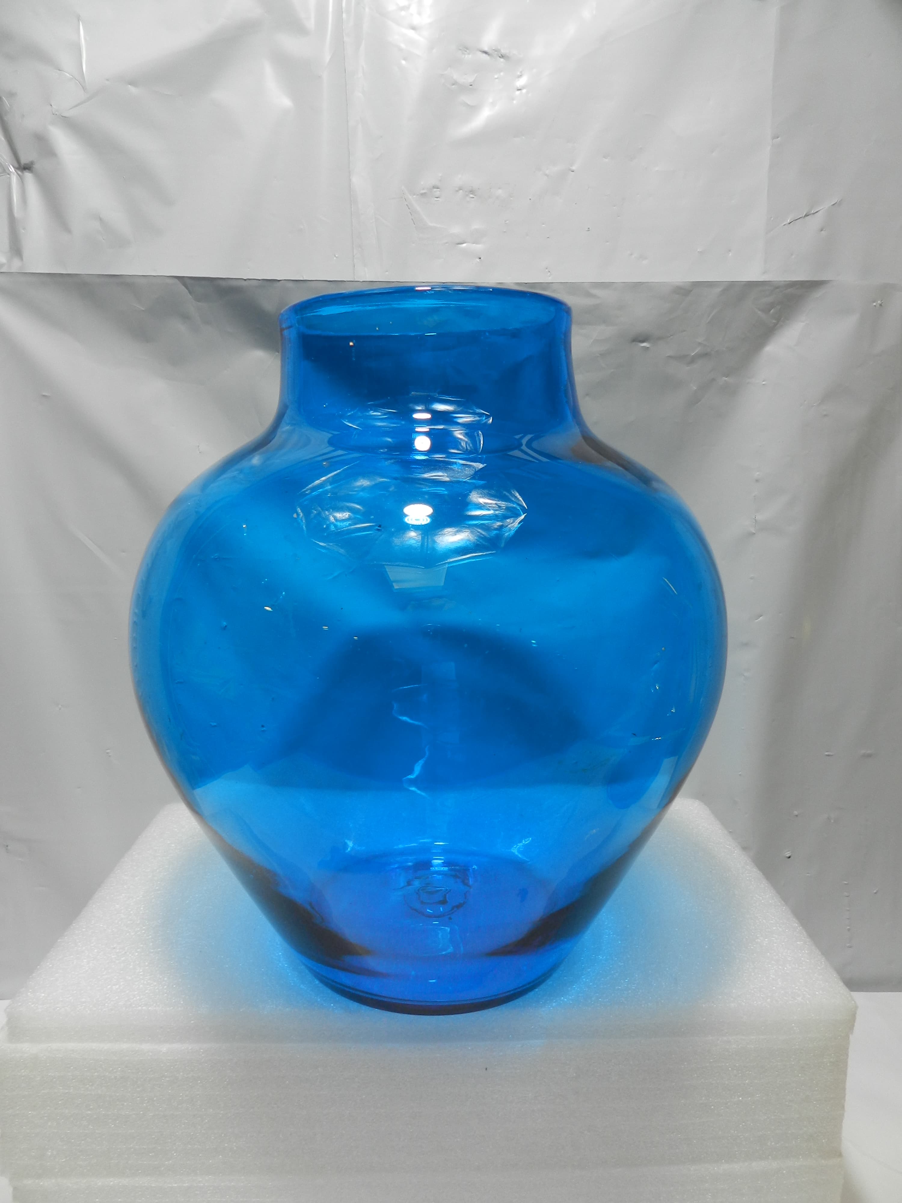Vintage 10" Tall Large Blenko Glass Hand-Blown Bulbous Vase Cobalt Blue  (O35S)