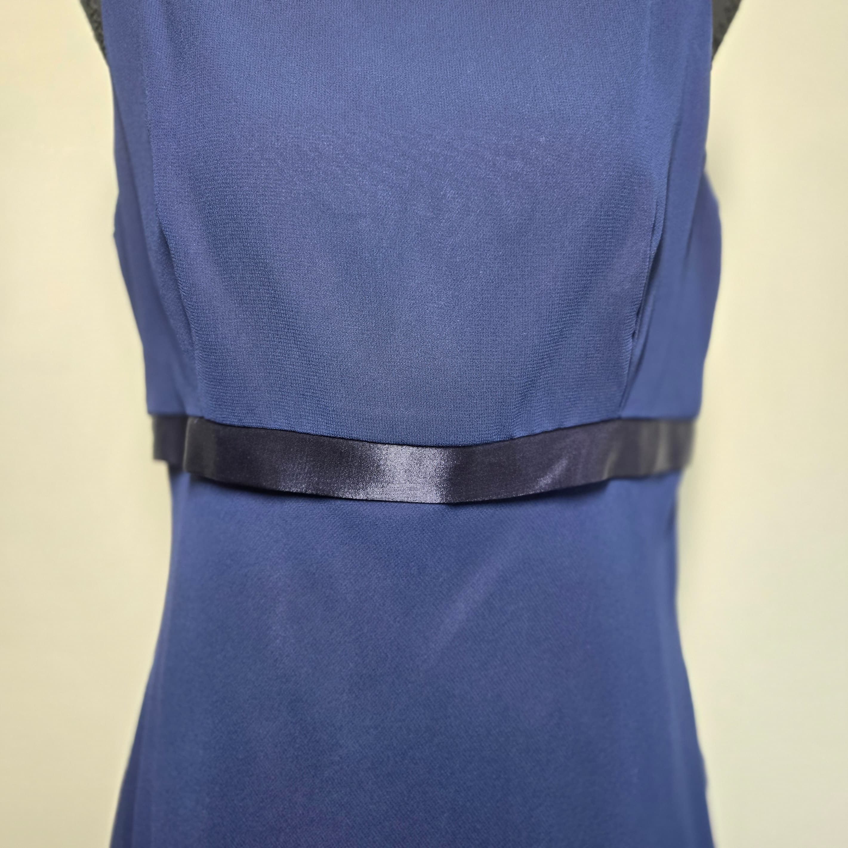 Vintage Scott McClintock Blue Sleeveless Dress with Satin Waistband Size 10 - Thumbnail 3