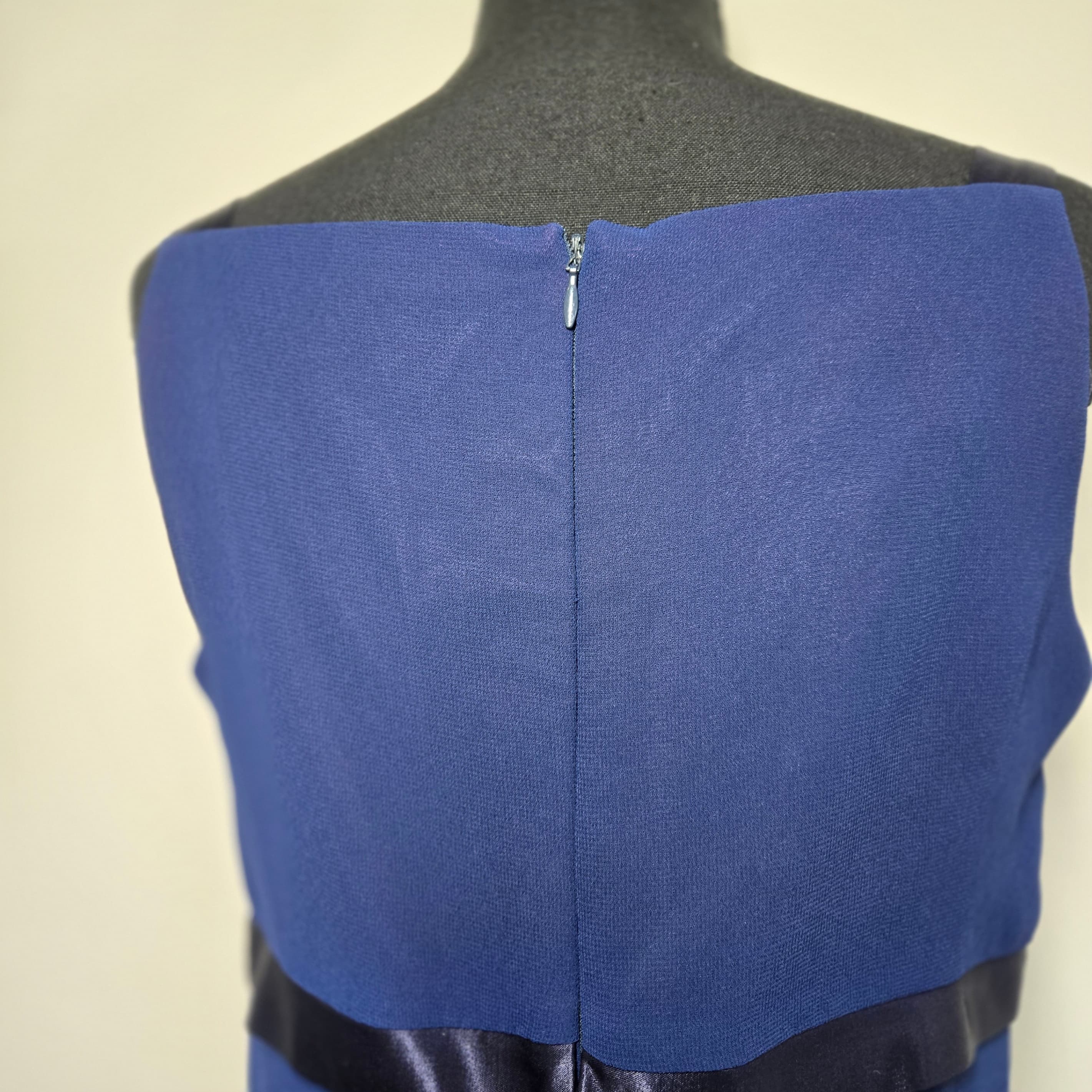 Vintage Scott McClintock Blue Sleeveless Dress with Satin Waistband Size 10 - Thumbnail 4