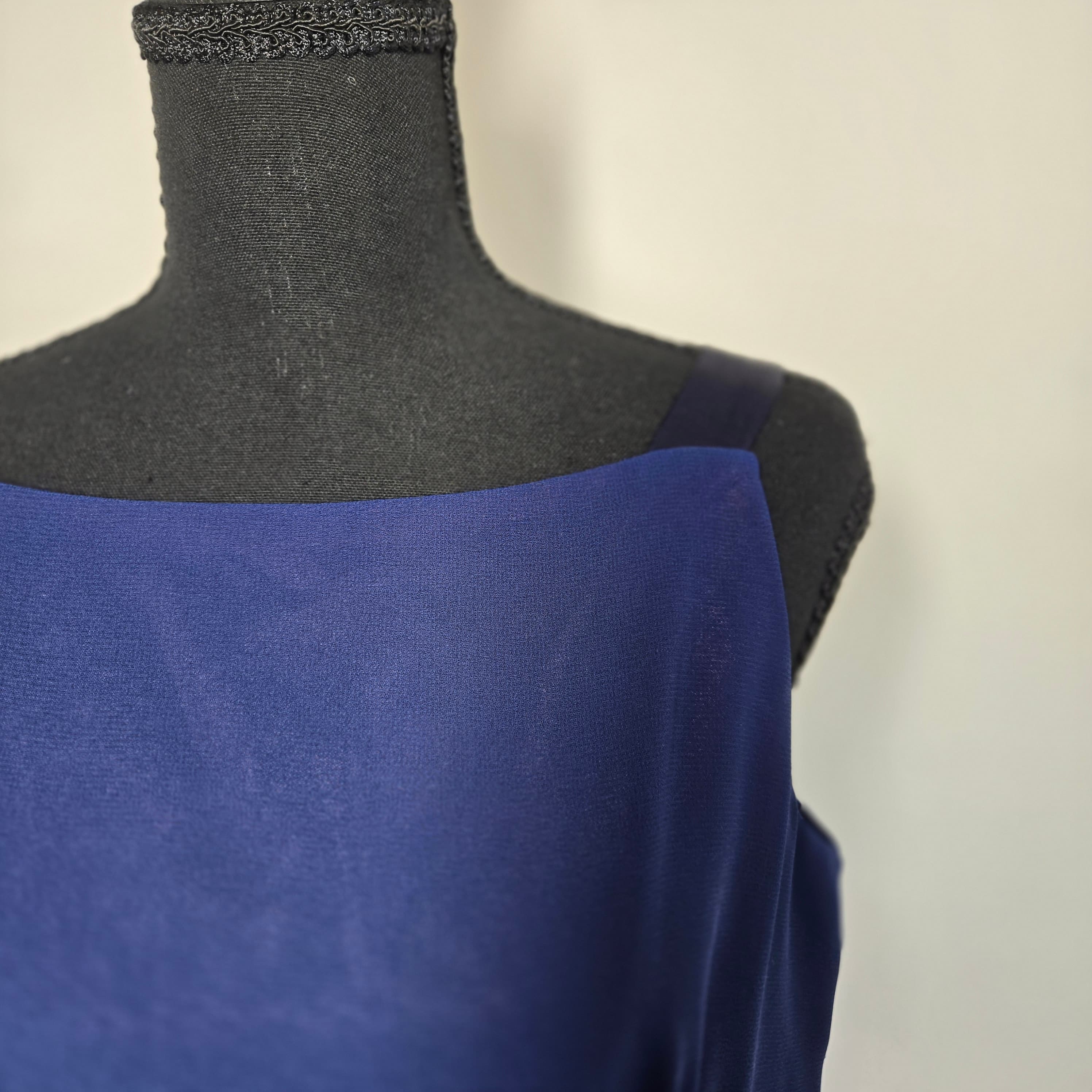 Vintage Scott McClintock Blue Sleeveless Dress with Satin Waistband Size 10 - Thumbnail 5