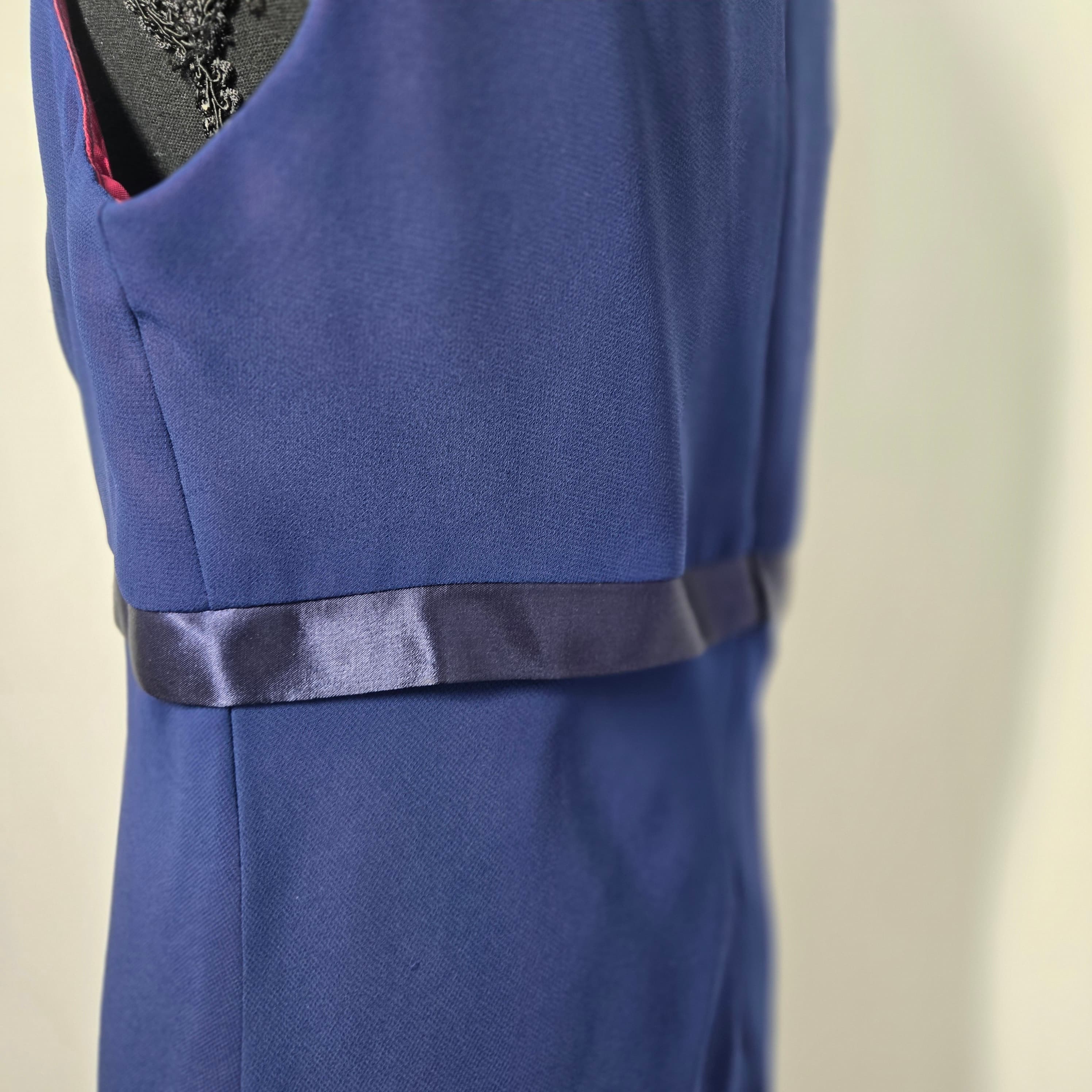 Vintage Scott McClintock Blue Sleeveless Dress with Satin Waistband Size 10 - Thumbnail 6