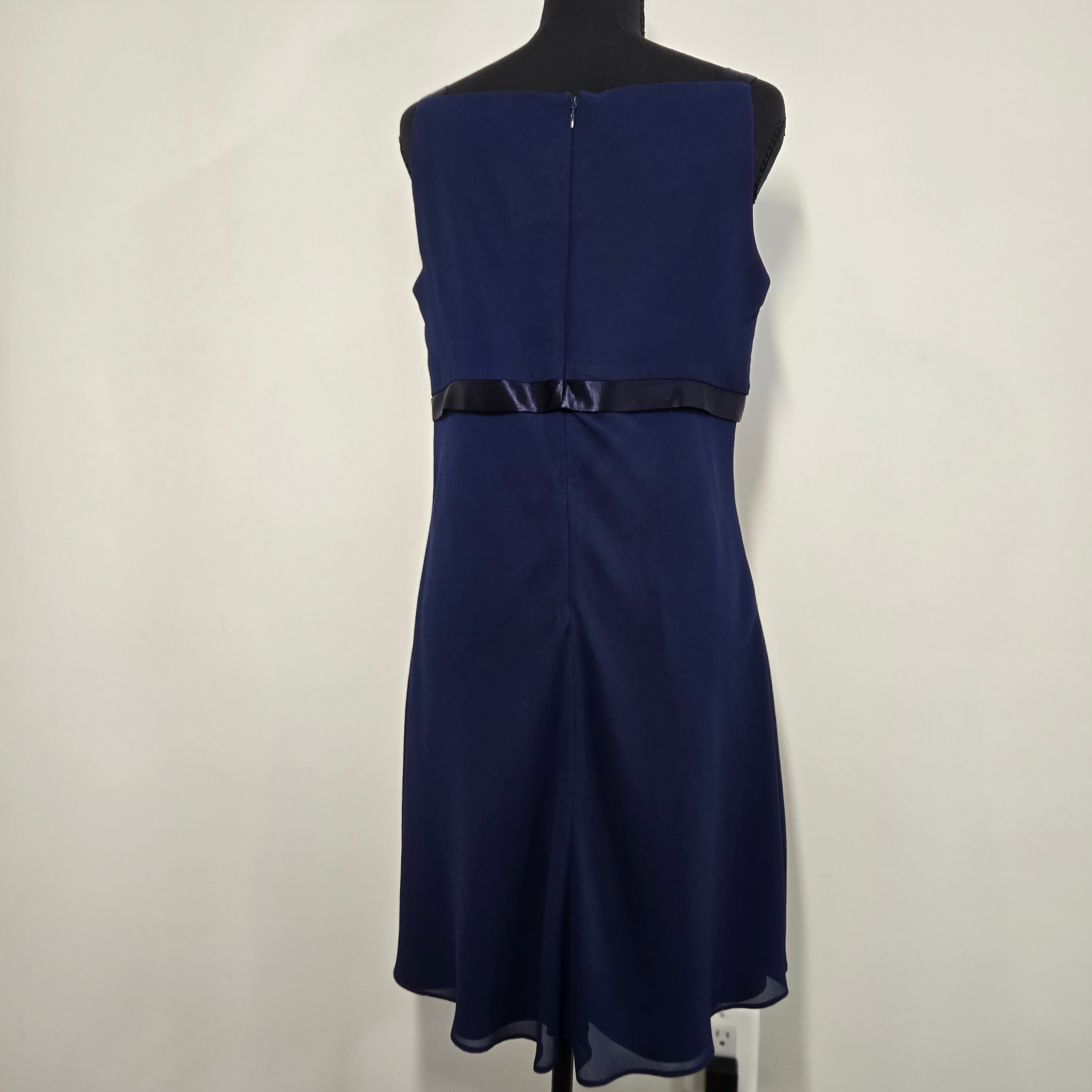 Vintage Scott McClintock Blue Sleeveless Dress with Satin Waistband Size 10 - Thumbnail 2