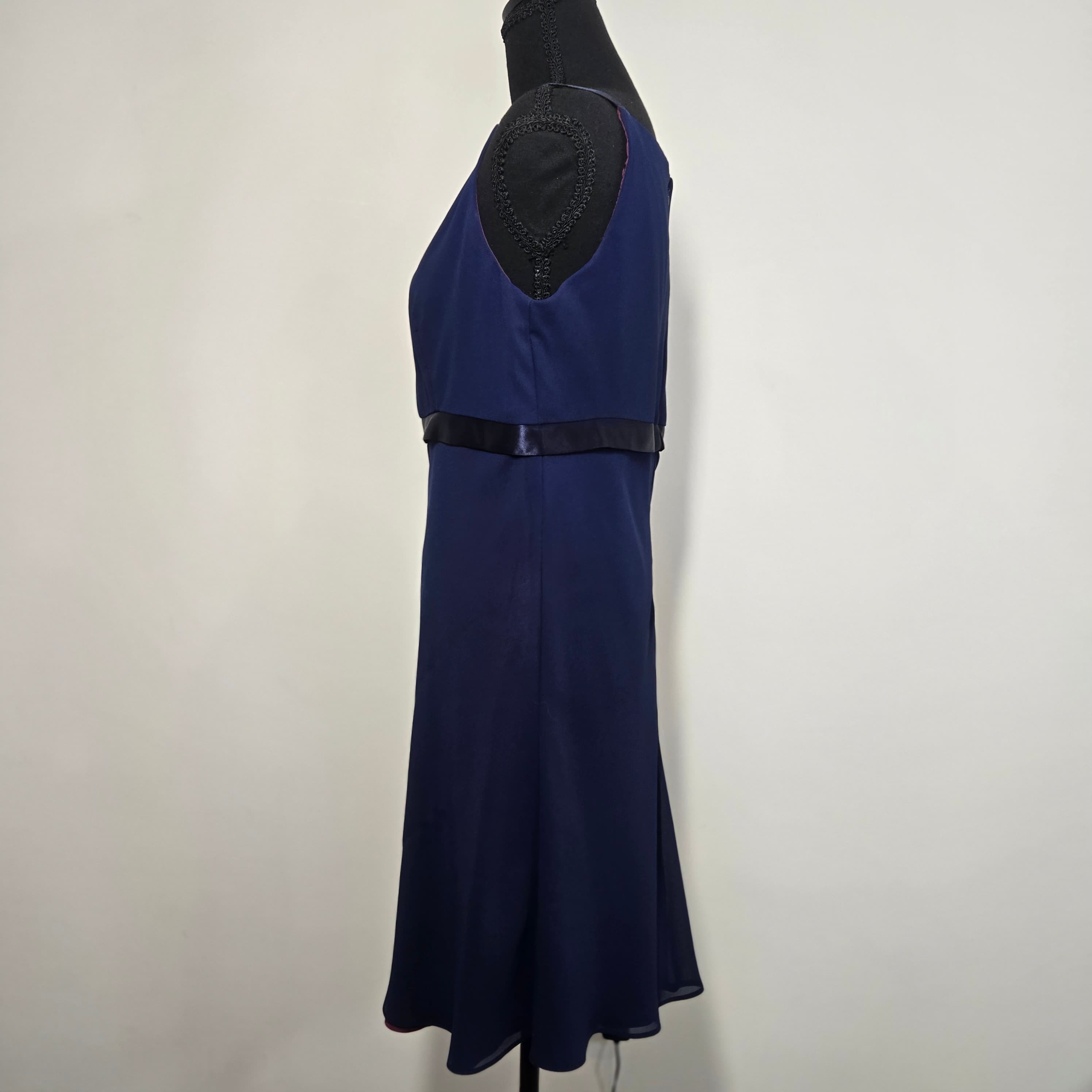 Vintage Scott McClintock Blue Sleeveless Dress with Satin Waistband Size 10 - Thumbnail 9