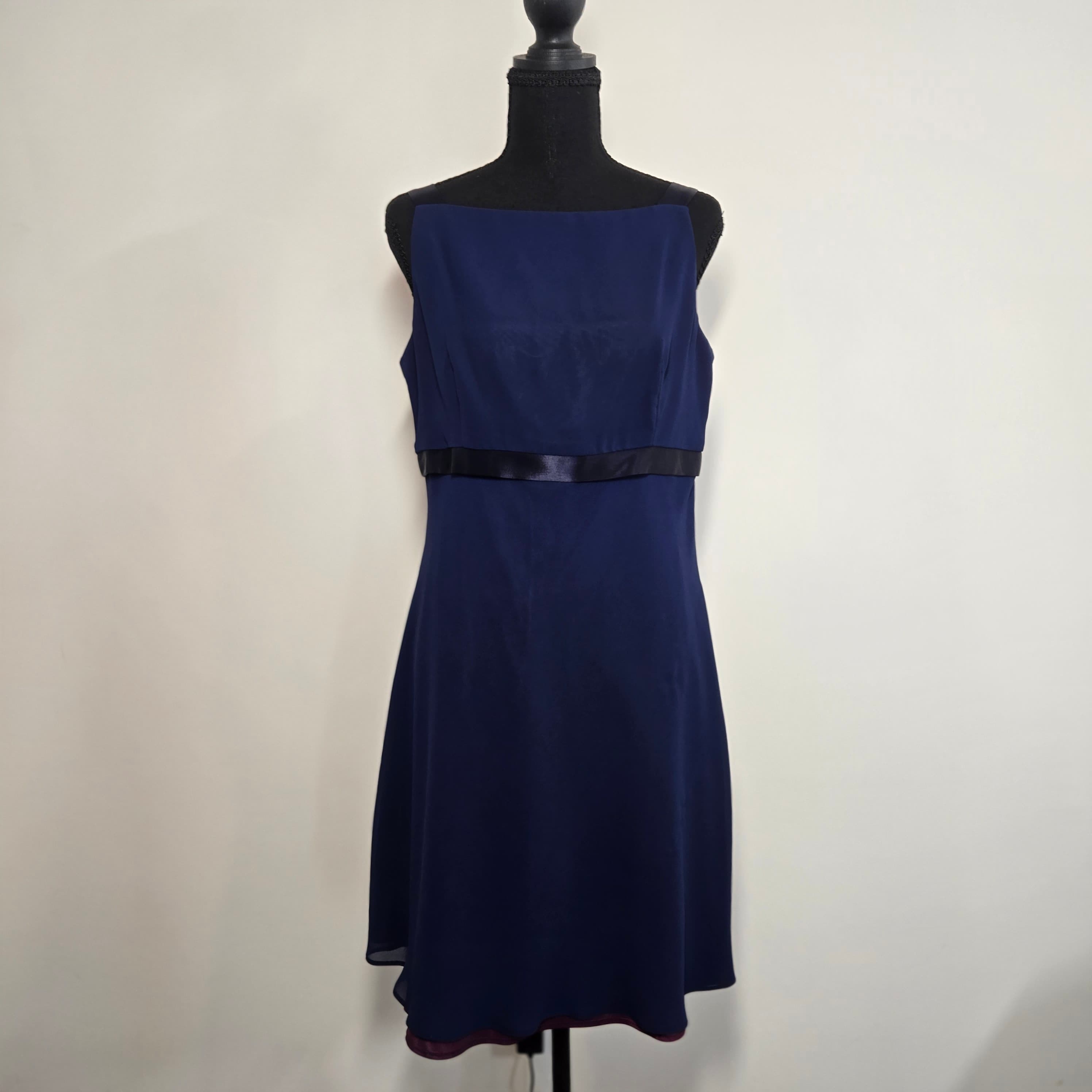 Vintage Scott McClintock Blue Sleeveless Dress with Satin Waistband Size 10