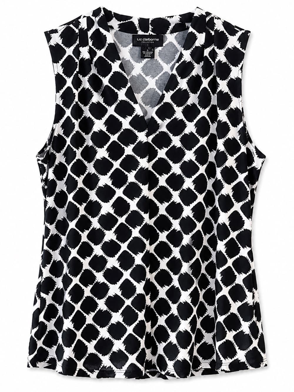 Liz Claiborne Women's Black White Geometric Print Sleeveless Career Blouse Large - Thumbnail 6