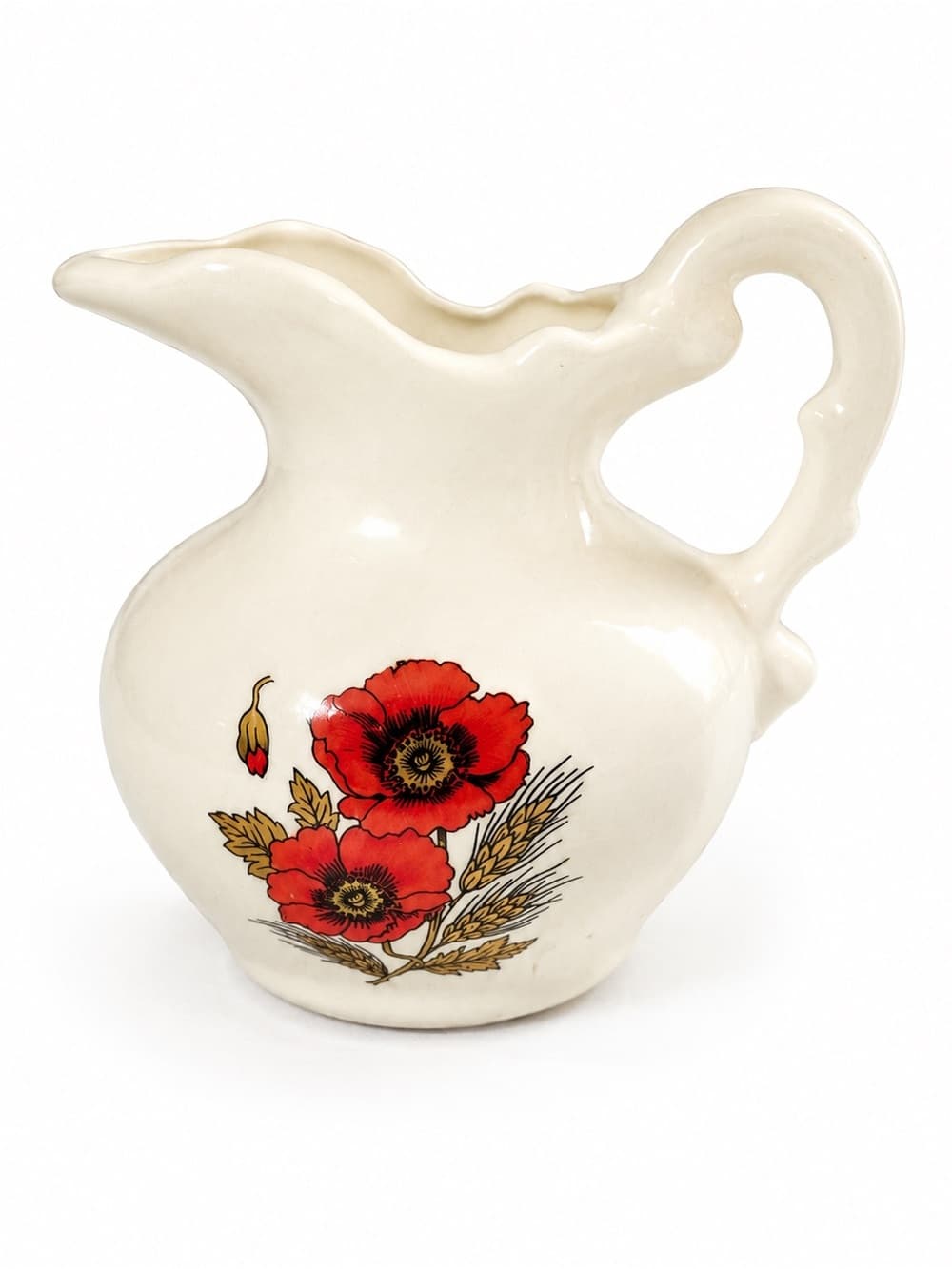 Vintage Poppy Floral Ceramic Pitcher Vase 6 Inch Home Decor - Thumbnail 7