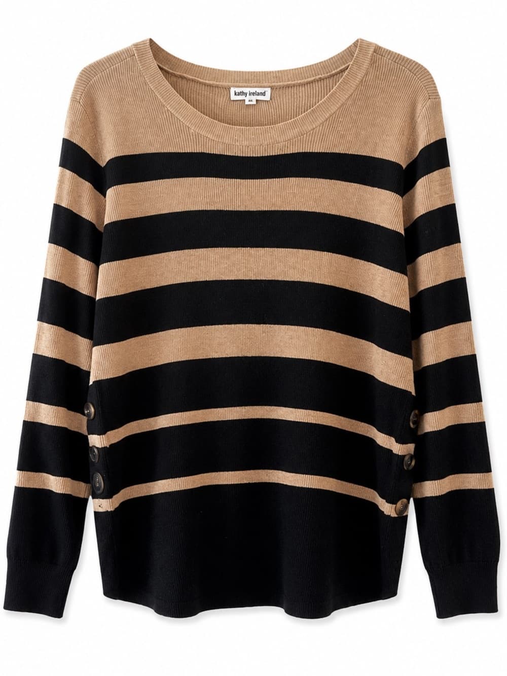 Kathy Ireland Tan Black Striped Knit Sweater 1X Plus Long Sleeve - Thumbnail 8