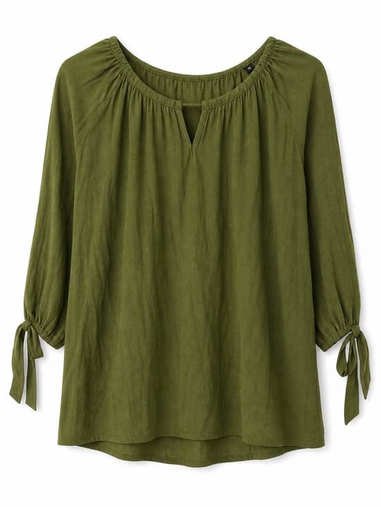 C EST. 1946 Women's Olive Green Peasant Blouse Tie Sleeve Size Large - Thumbnail 8