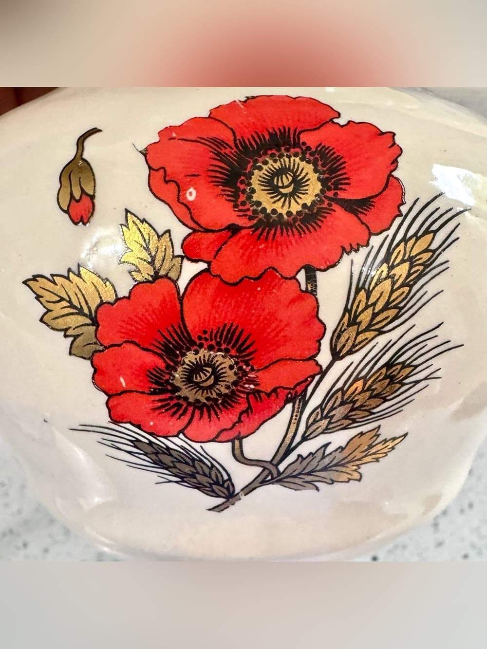 Vintage Poppy Floral Ceramic Pitcher Vase 6 Inch Home Decor - Thumbnail 2