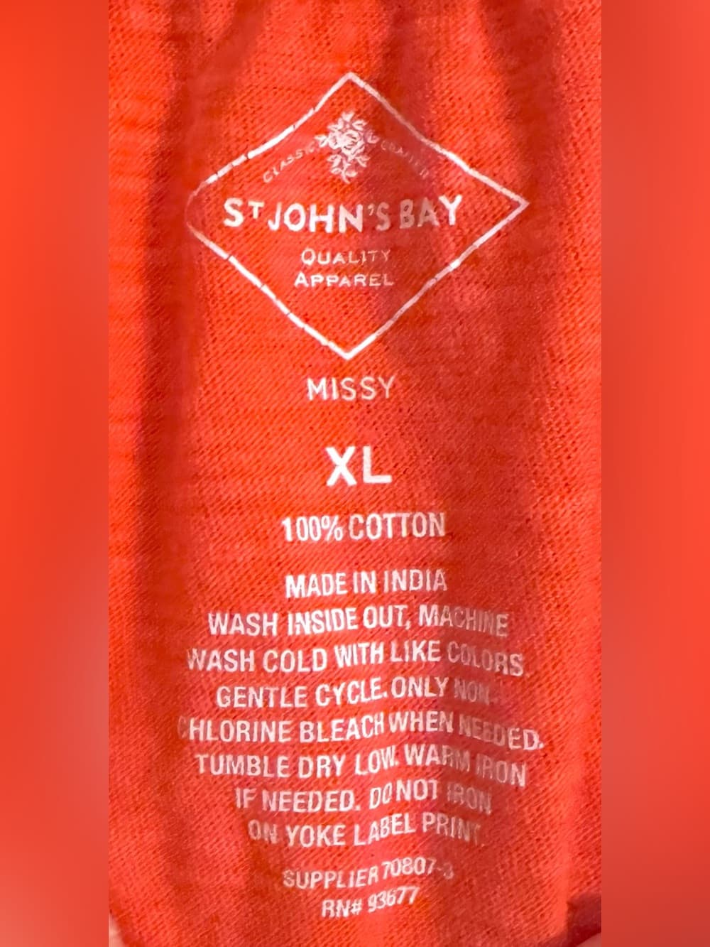St. John's Bay Coral Orange Eyelet Short Sleeve V-Neck Top XL 100% Cotton Boho - Thumbnail 5