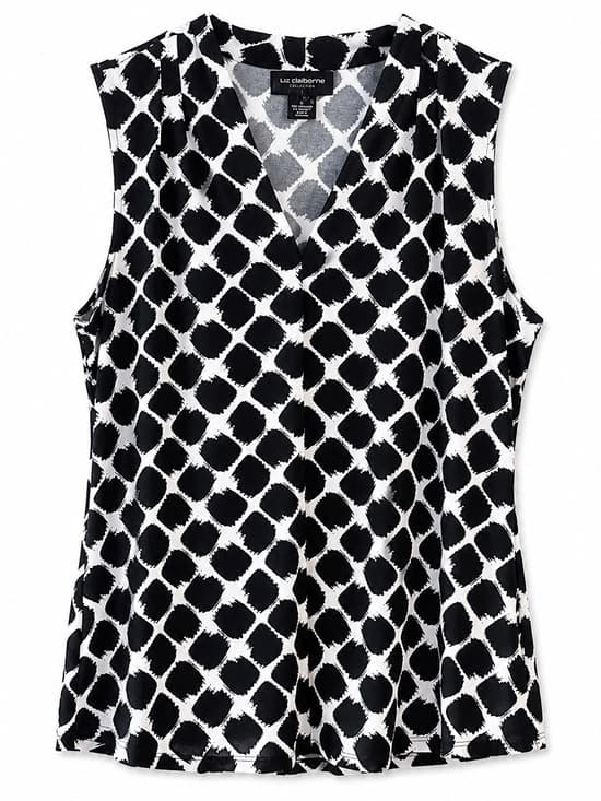 Liz Claiborne Women's Black White Geometric Print Sleeveless Career Blouse Large - Thumbnail 7