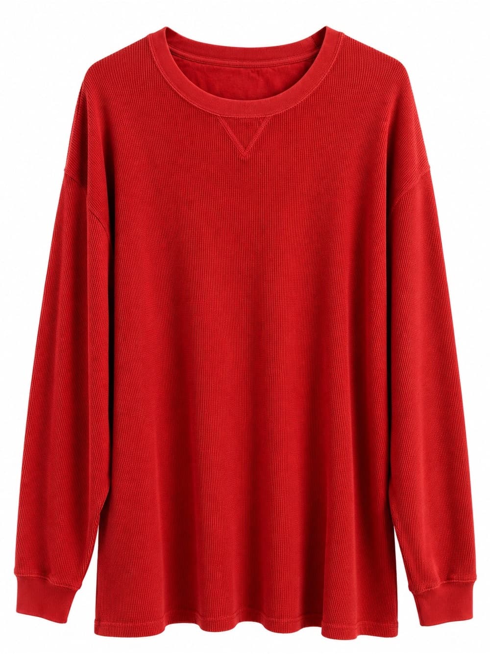 Red Textured Thermal Waffle Knit Crew Neck Tee 4XB Big & Tall Pullover - Thumbnail 6