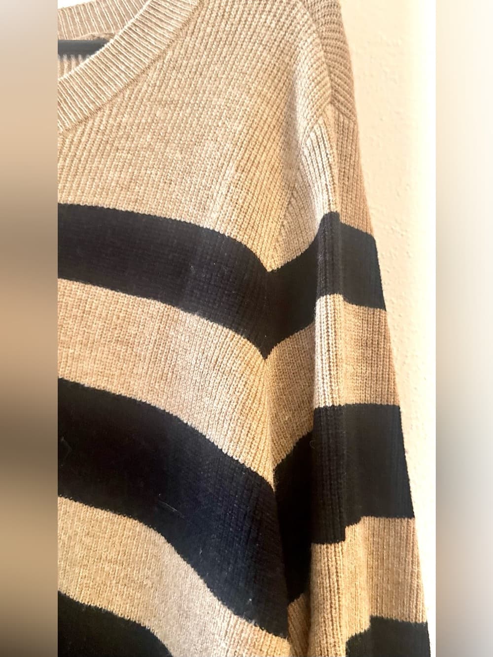 Kathy Ireland Tan Black Striped Knit Sweater 1X Plus Long Sleeve - Thumbnail 3