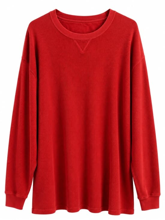 Red Textured Thermal Waffle Knit Crew Neck Tee 4XB Big & Tall Pullover - Thumbnail 7