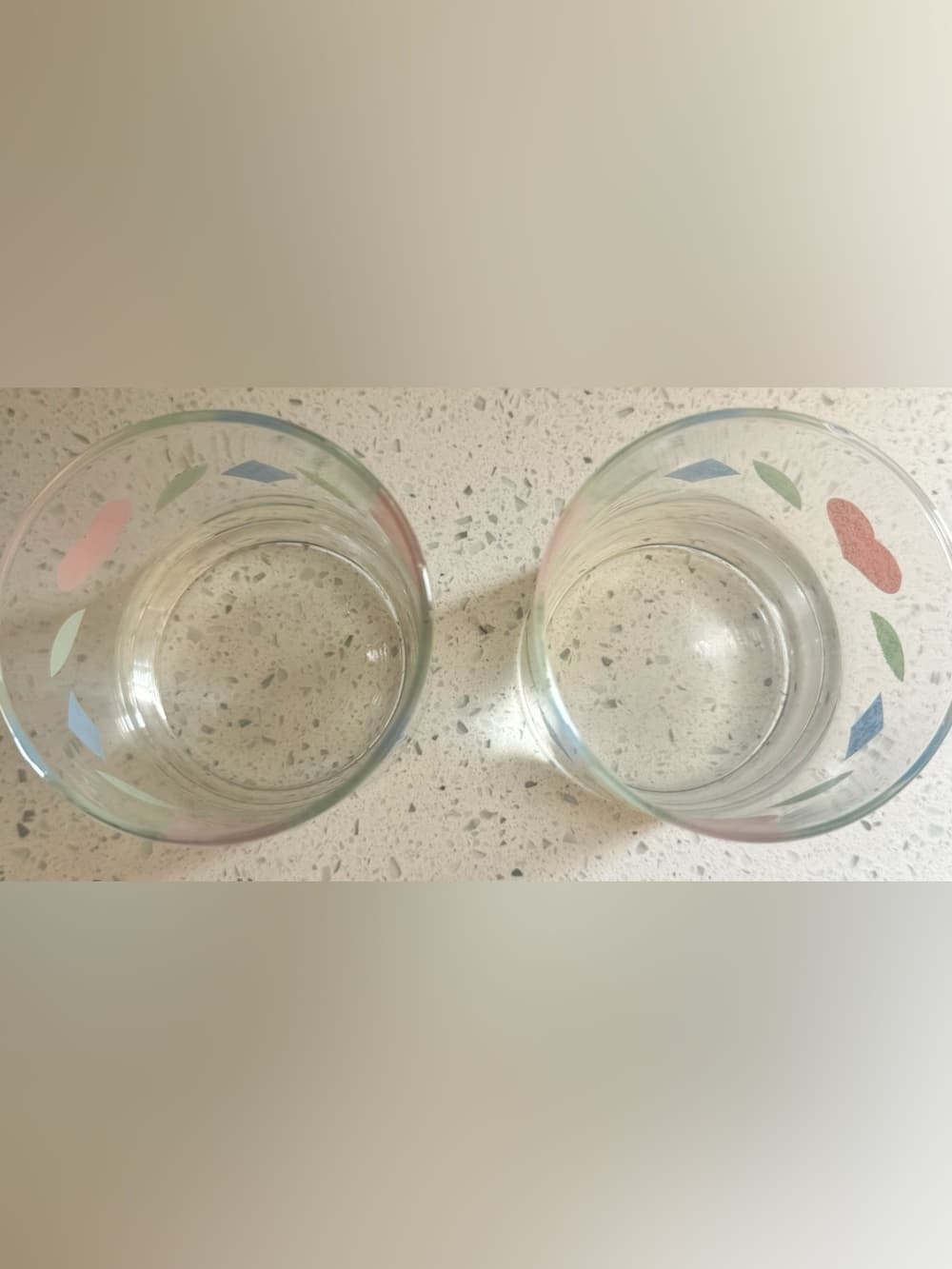 Set of 2 Clear Glass Lowball Rocks Glasses Heart Folk Art Barware - Thumbnail 5