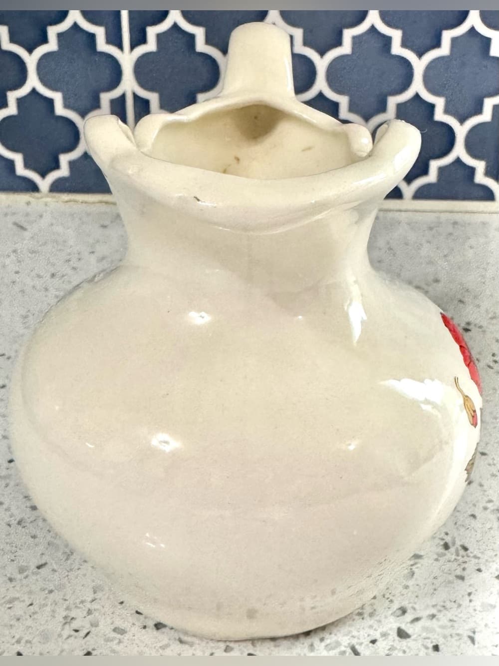 Vintage Poppy Floral Ceramic Pitcher Vase 6 Inch Home Decor - Thumbnail 5