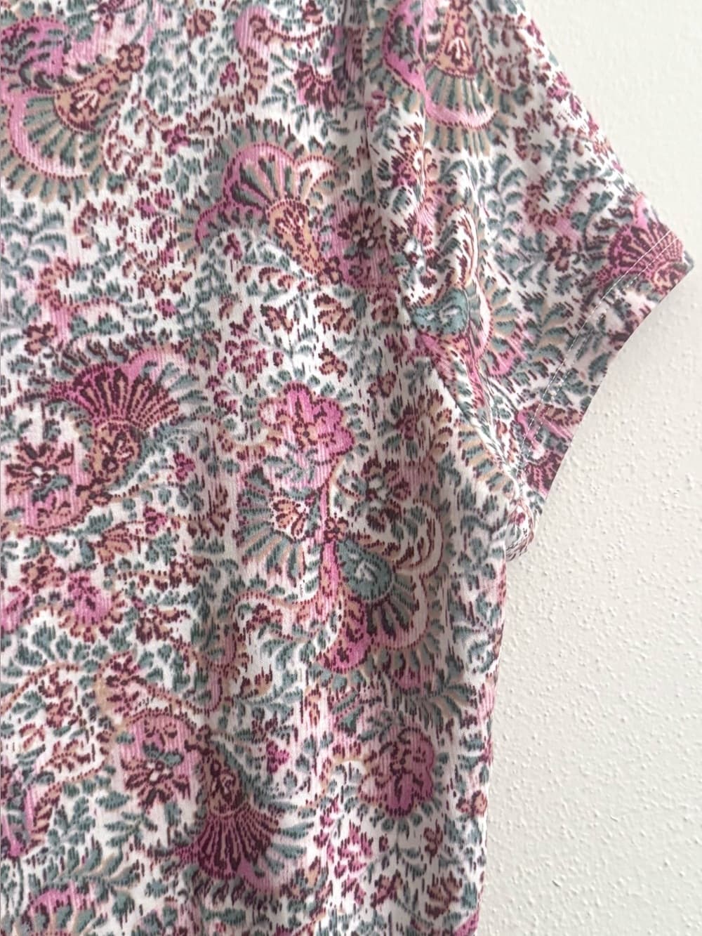 Ann Taylor White Pink Floral Short Sleeve Scoop Neck Tee XL 100% Cotton Casual - Thumbnail 3