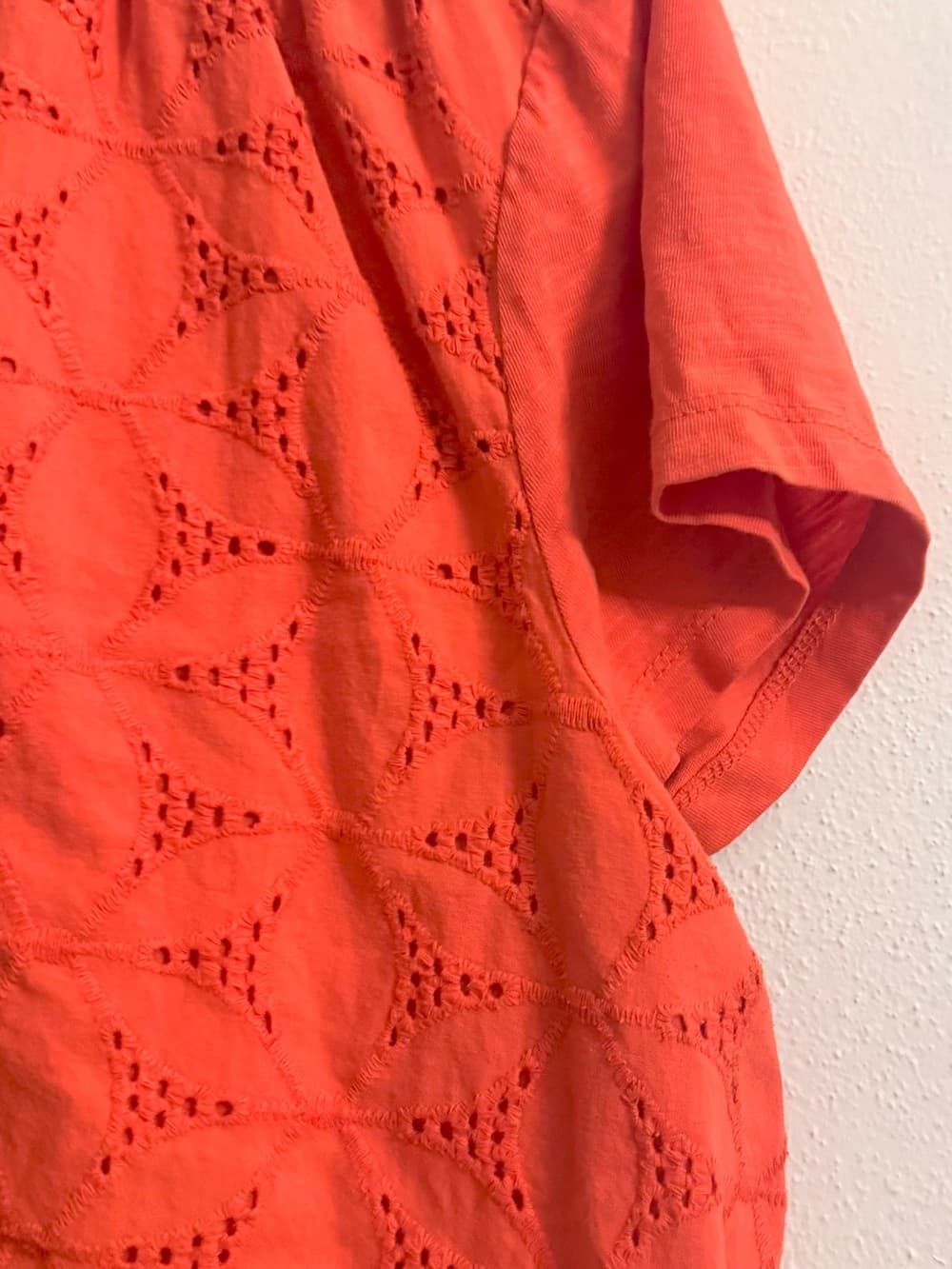 St. John's Bay Coral Orange Eyelet Short Sleeve V-Neck Top XL 100% Cotton Boho - Thumbnail 4
