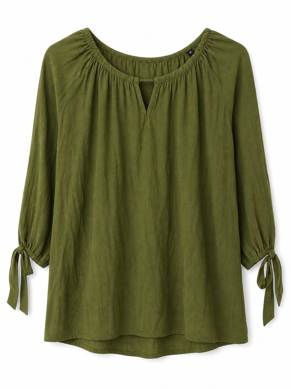 C EST. 1946 Women's Olive Green Peasant Blouse Tie Sleeve Size Large - Thumbnail 7