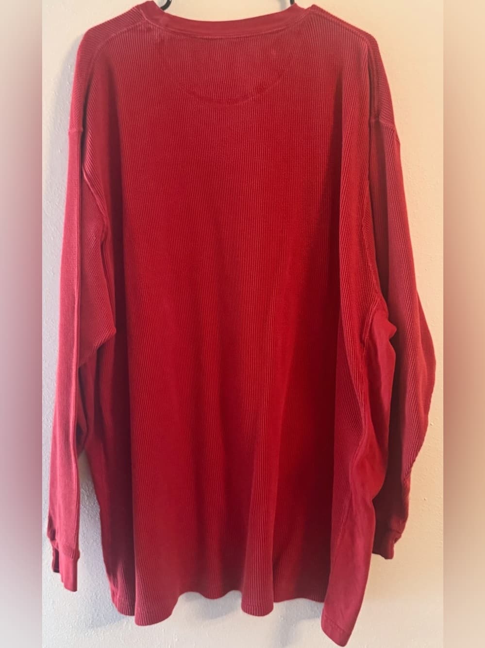 Red Textured Thermal Waffle Knit Crew Neck Tee 4XB Big & Tall Pullover - Thumbnail 2