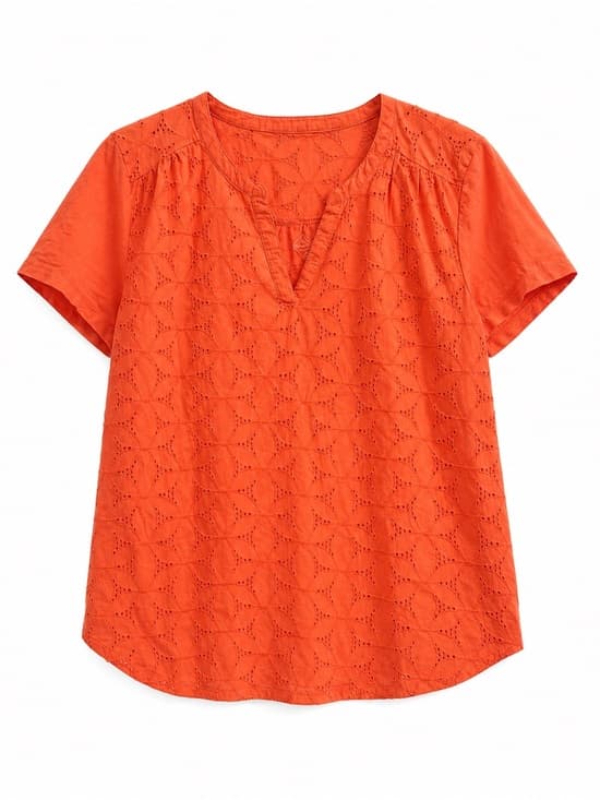 St. John's Bay Coral Orange Eyelet Short Sleeve V-Neck Top XL 100% Cotton Boho - Thumbnail 8