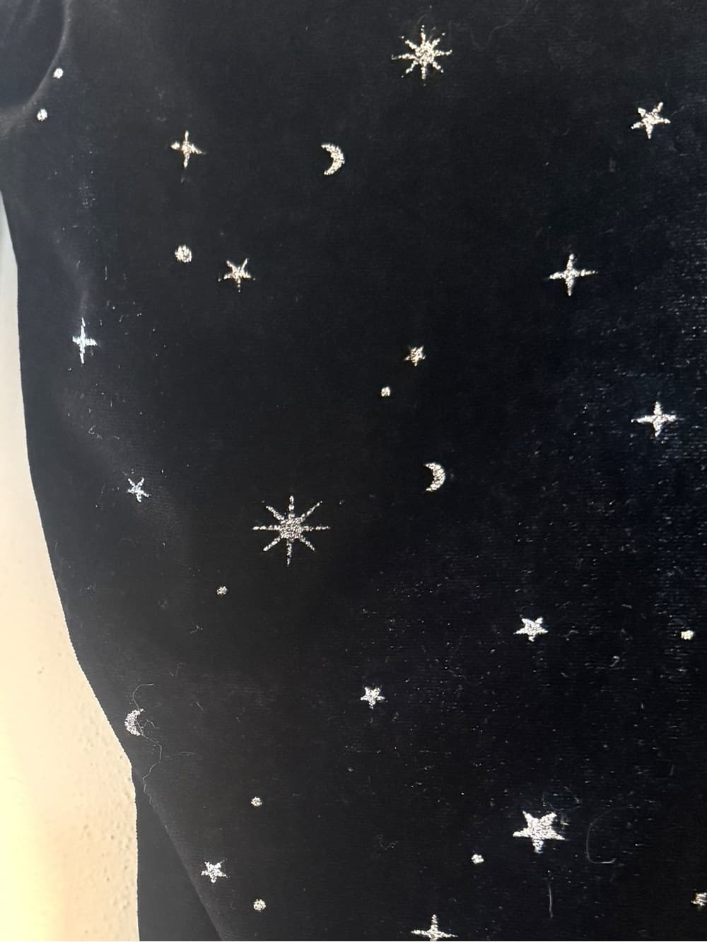 Wild Fable Black Velvet Star Print Long Sleeve Lace-Up Back Bodysuit S - Thumbnail 3