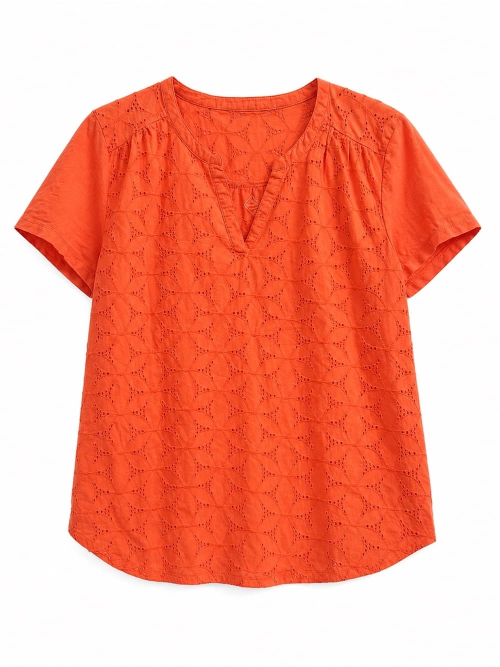 St. John's Bay Coral Orange Eyelet Short Sleeve V-Neck Top XL 100% Cotton Boho - Thumbnail 7