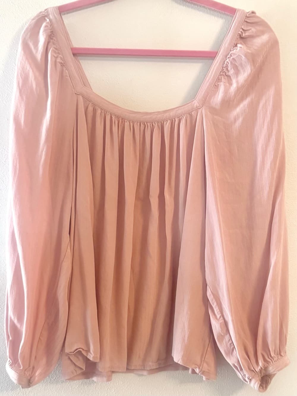 A New Day Dusty Rose Puff Sleeve Open Back Blouse XL Flowy