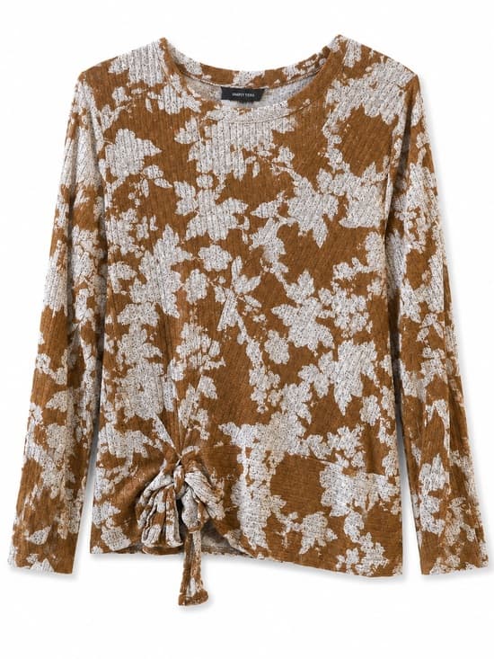 Simply Vera Vera Wang Women's Brown Floral Tie Hem Knit Top Size XXL - Thumbnail 9