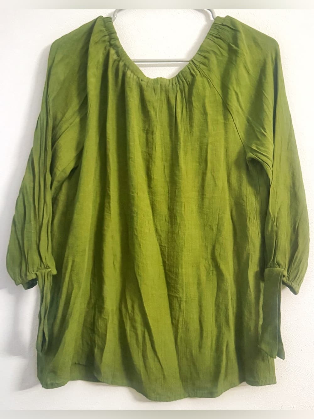 C EST. 1946 Women's Olive Green Peasant Blouse Tie Sleeve Size Large - Thumbnail 2